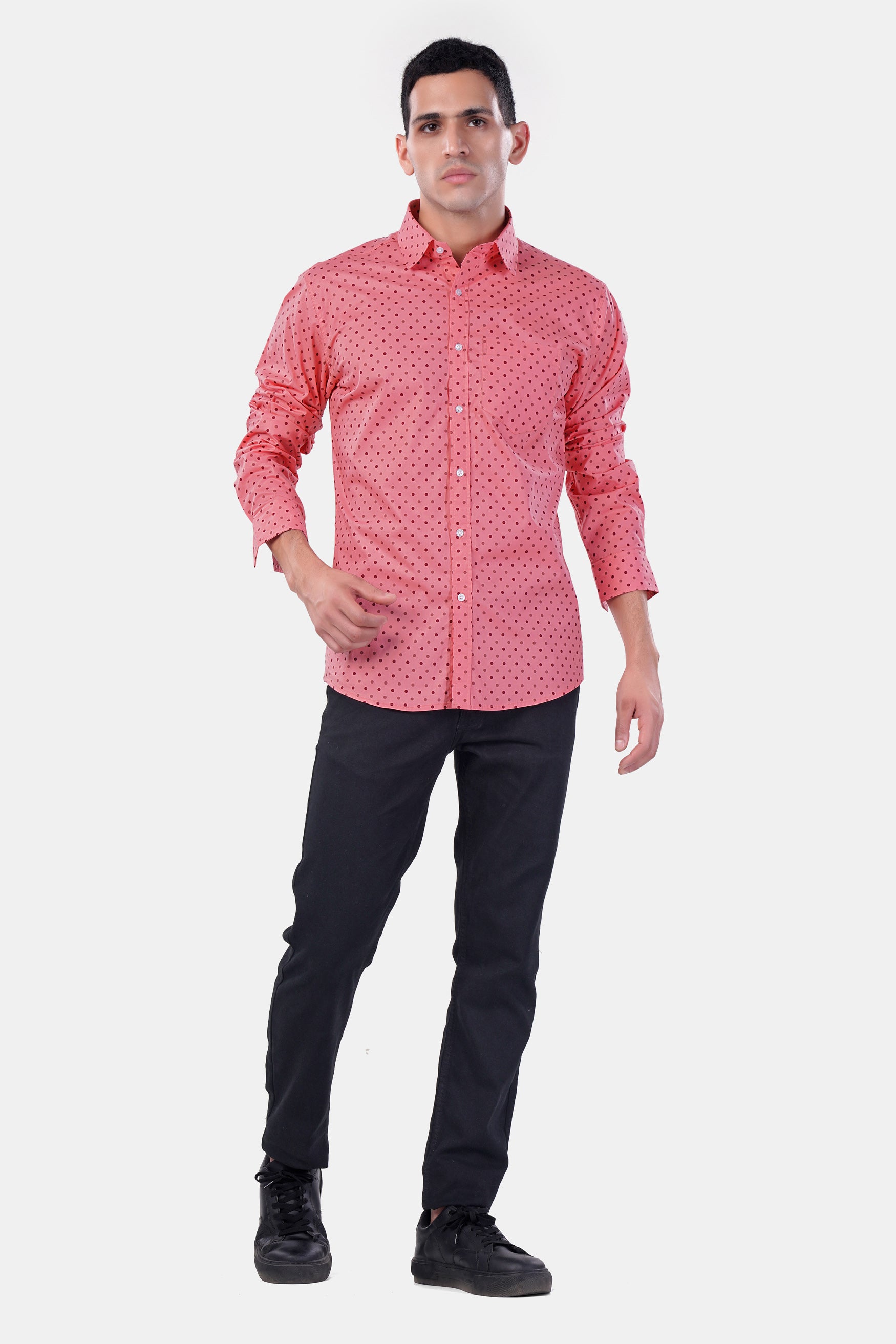 Blossom Pink with Claret Maroon Dotted Premium Cotton Shirt