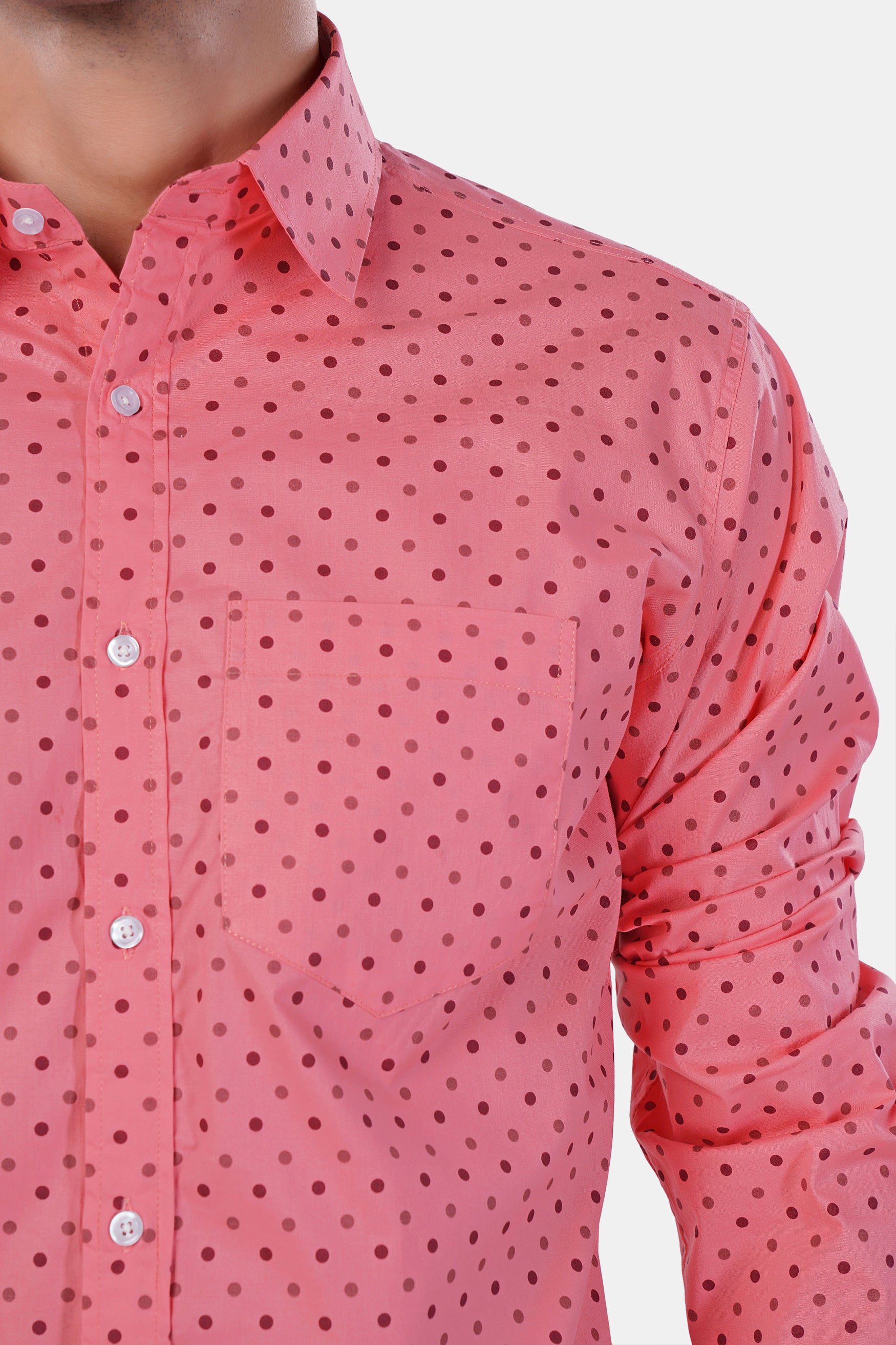 Blossom Pink with Claret Maroon Dotted Premium Cotton Shirt