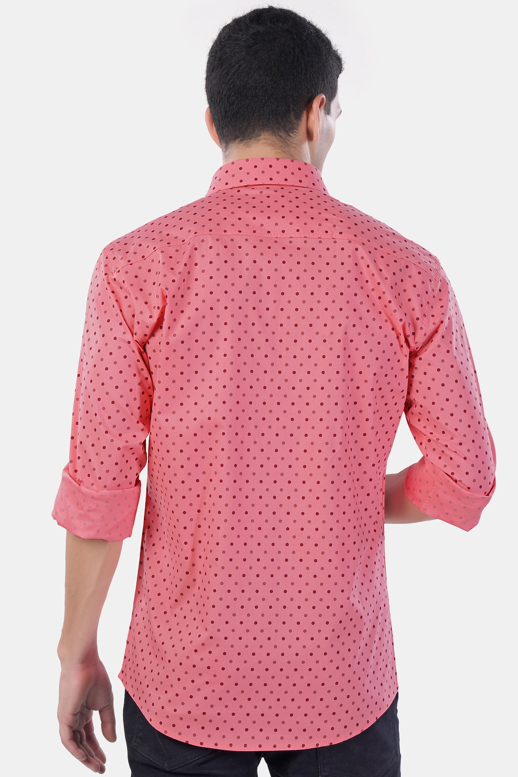 Blossom Pink with Claret Maroon Dotted Premium Cotton Shirt