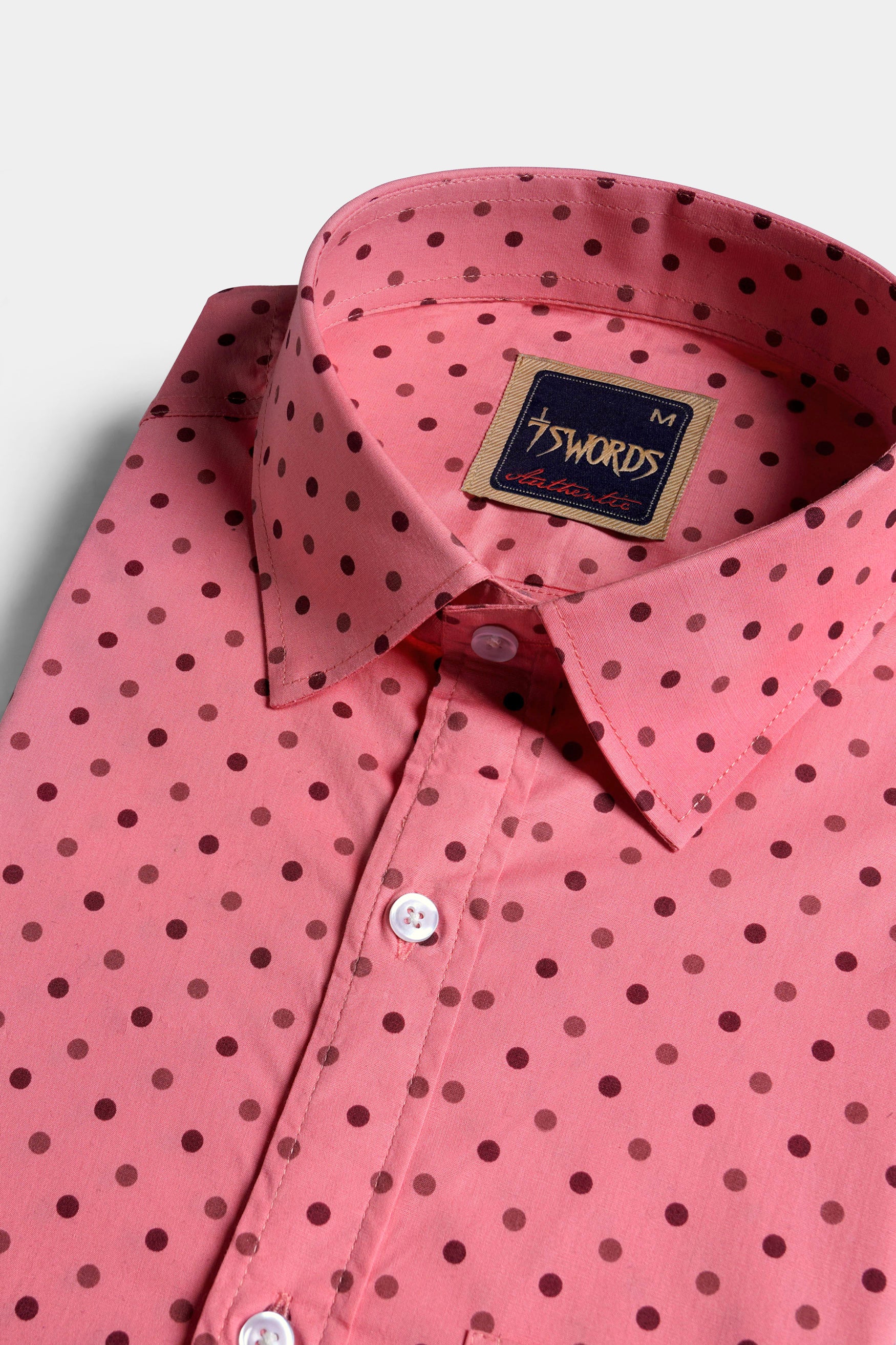 Blossom Pink with Claret Maroon Dotted Premium Cotton Shirt