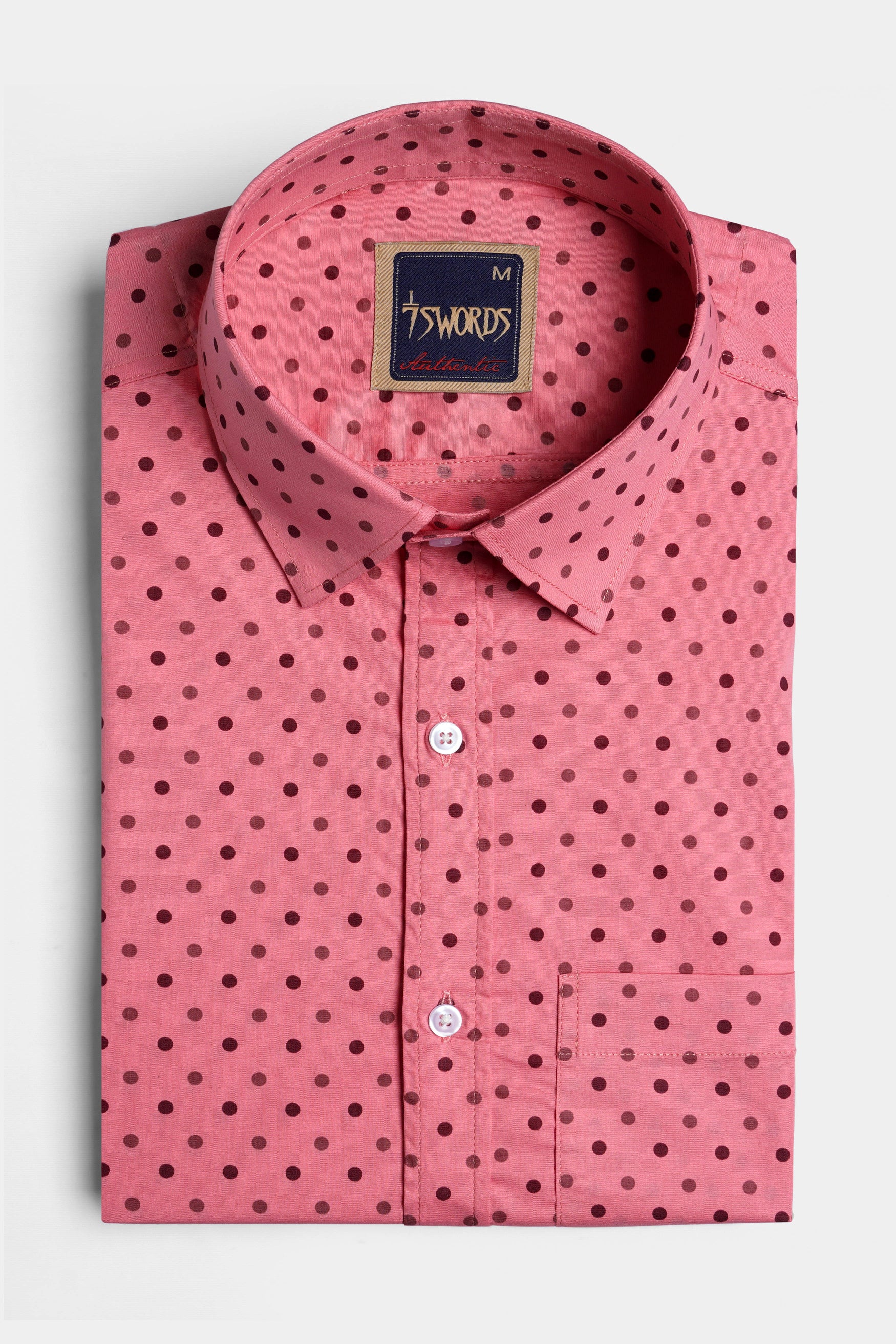 Blossom Pink with Claret Maroon Dotted Premium Cotton Shirt