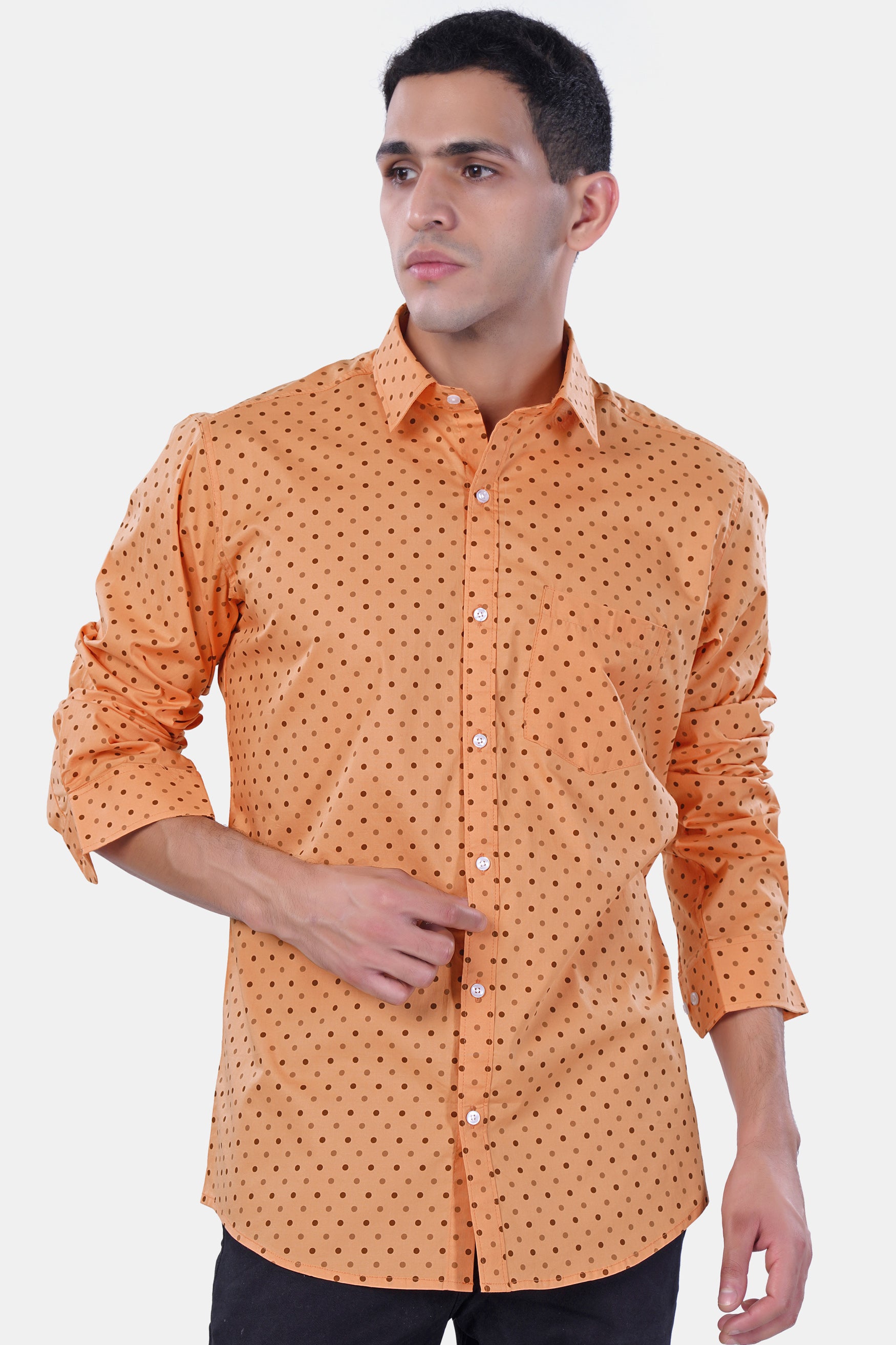 Apricot Brown with Sepia Brown Dotted Premium Cotton Shirt