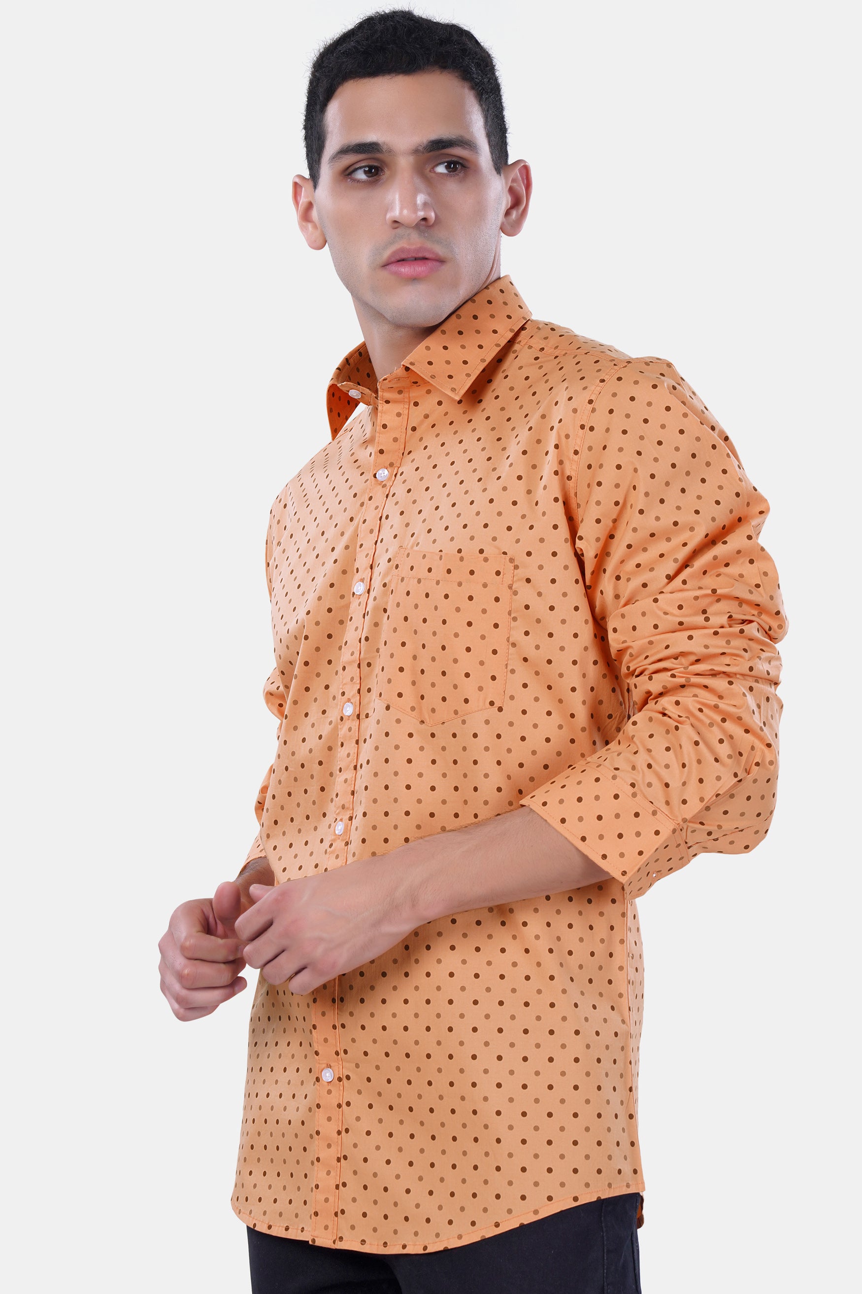 Apricot Brown with Sepia Brown Dotted Premium Cotton Shirt