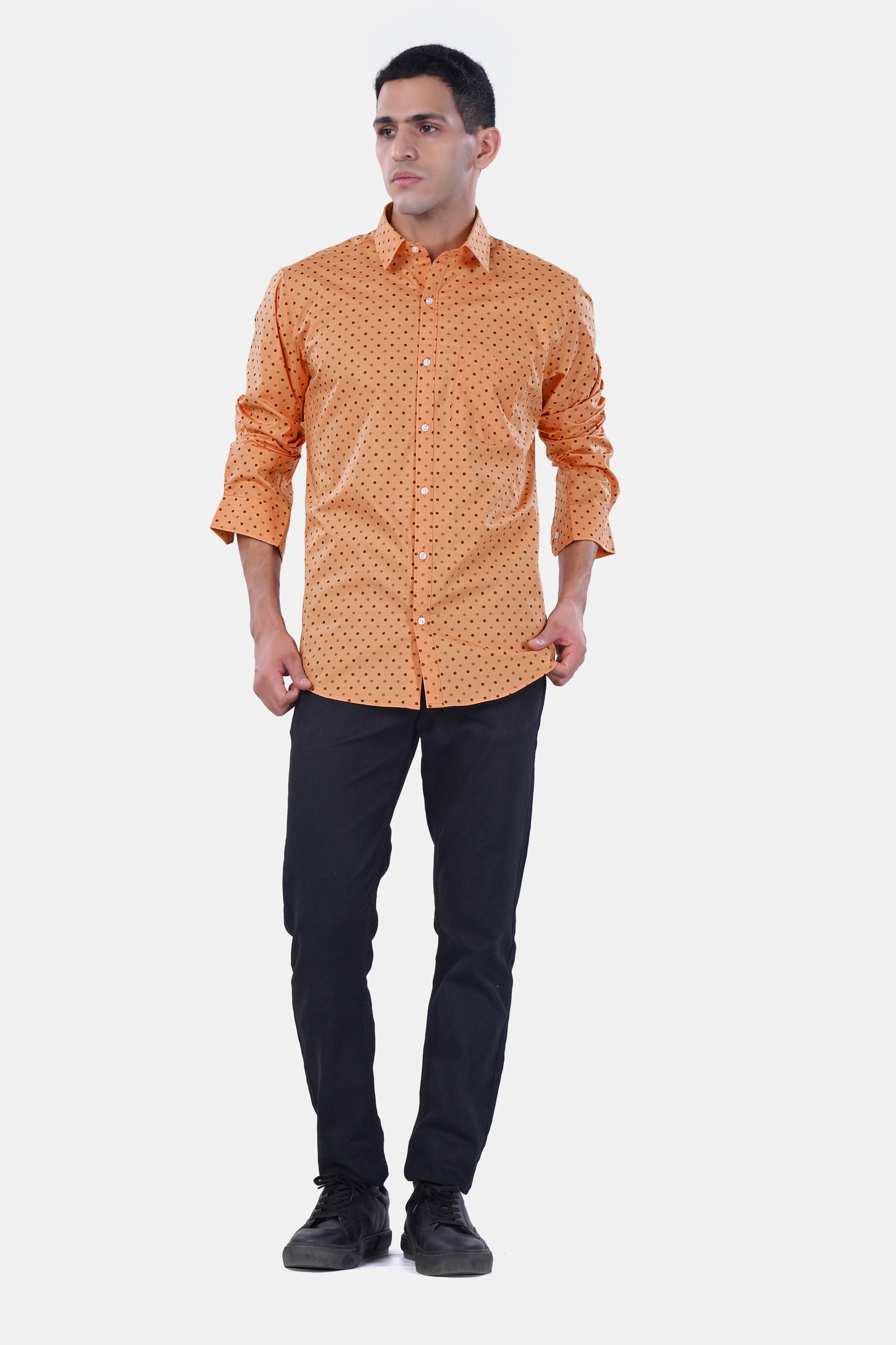 Apricot Brown with Sepia Brown Dotted Premium Cotton Shirt