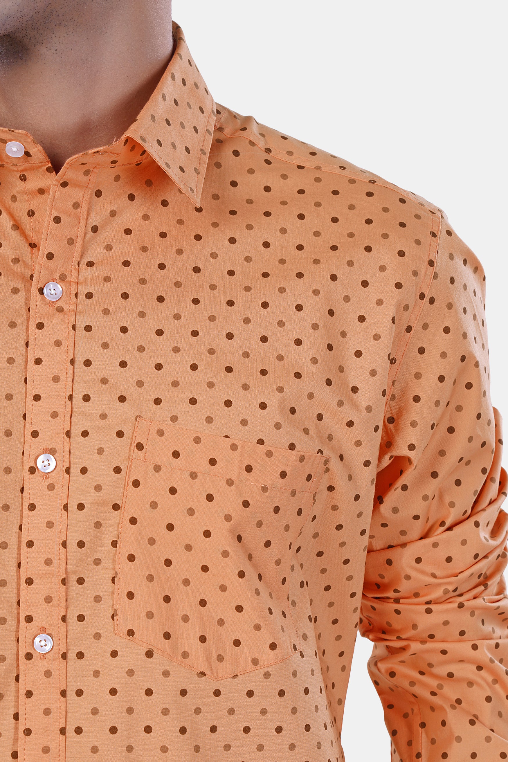 Apricot Brown with Sepia Brown Dotted Premium Cotton Shirt