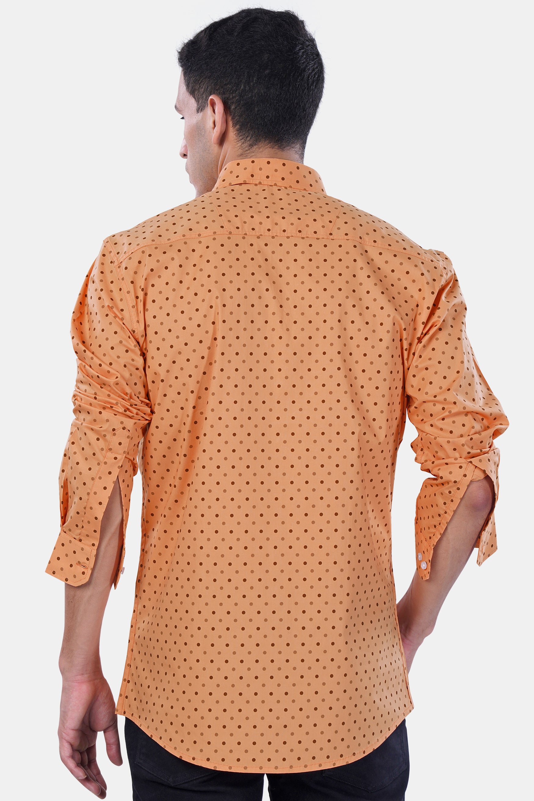 Apricot Brown with Sepia Brown Dotted Premium Cotton Shirt