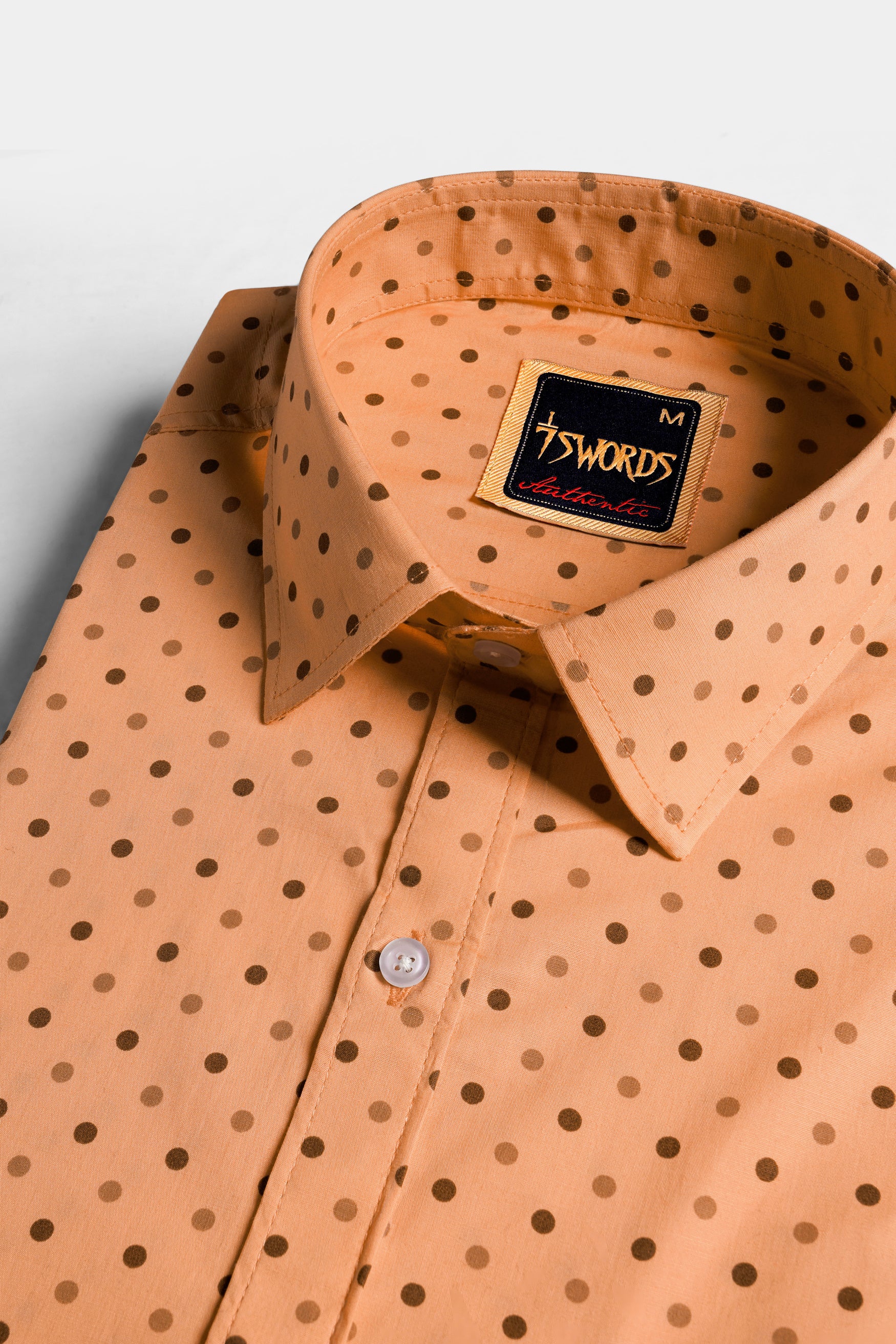 Apricot Brown with Sepia Brown Dotted Premium Cotton Shirt