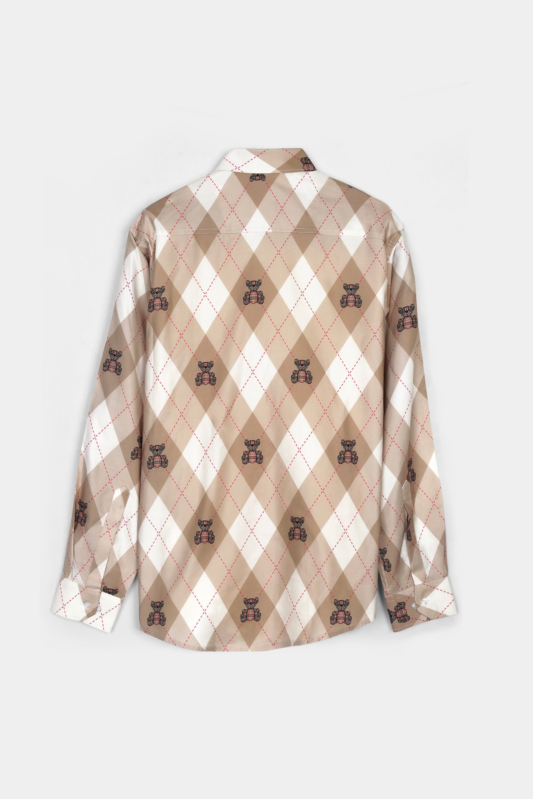 Beaver Brown and White Geometric with Teddy Bear Printed Premium Cotton Shirt