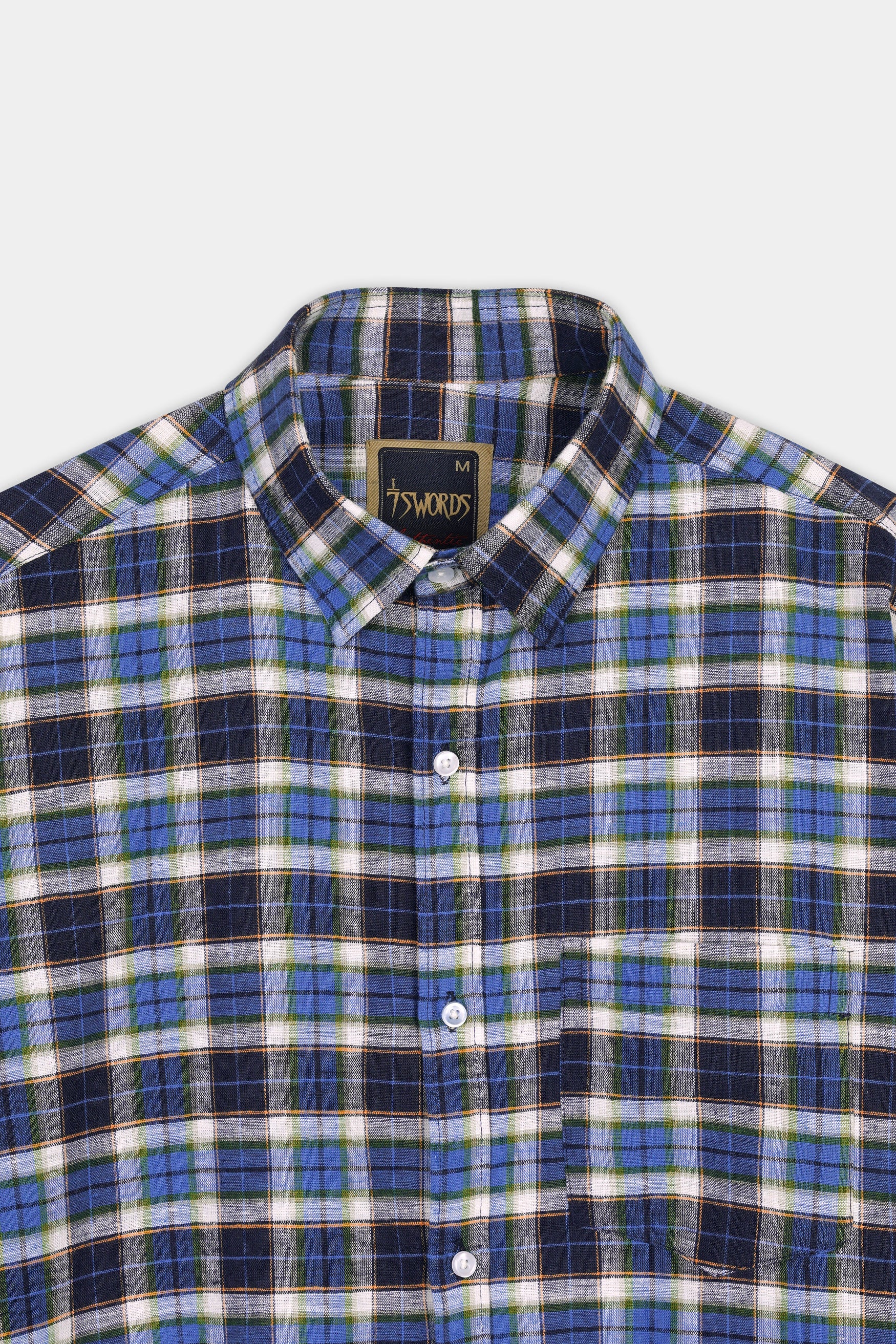 Haiti Blue with Azure Blue and White Plaid Premium Cotton Shirt