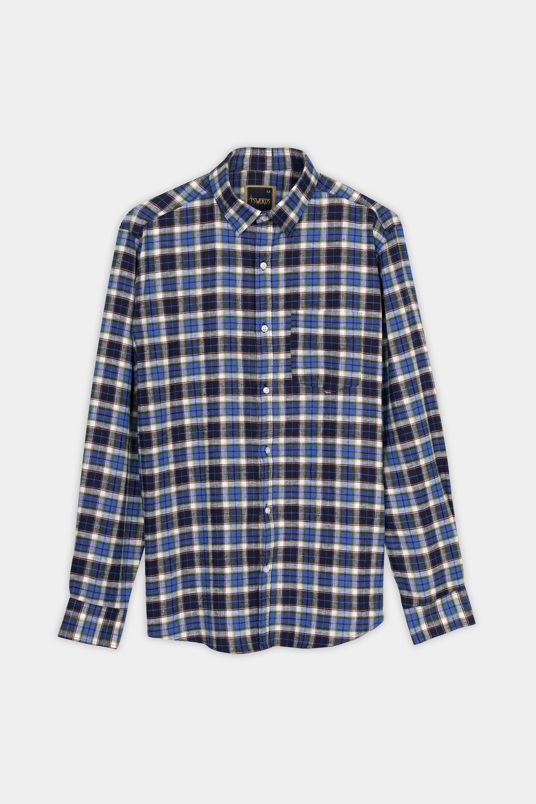 Haiti Blue with Azure Blue and White Plaid Premium Cotton Shirt