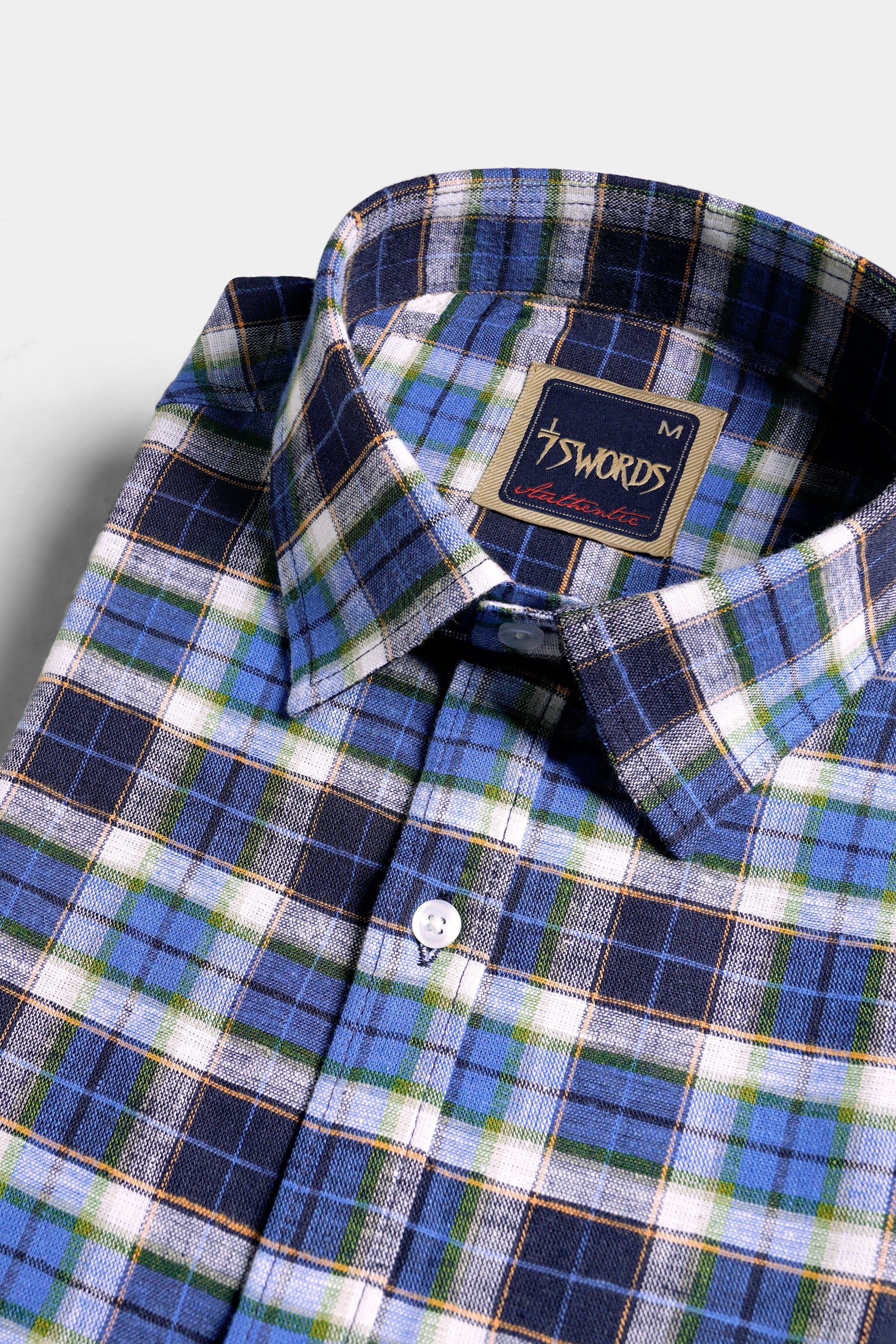 Haiti Blue with Azure Blue and White Plaid Premium Cotton Shirt