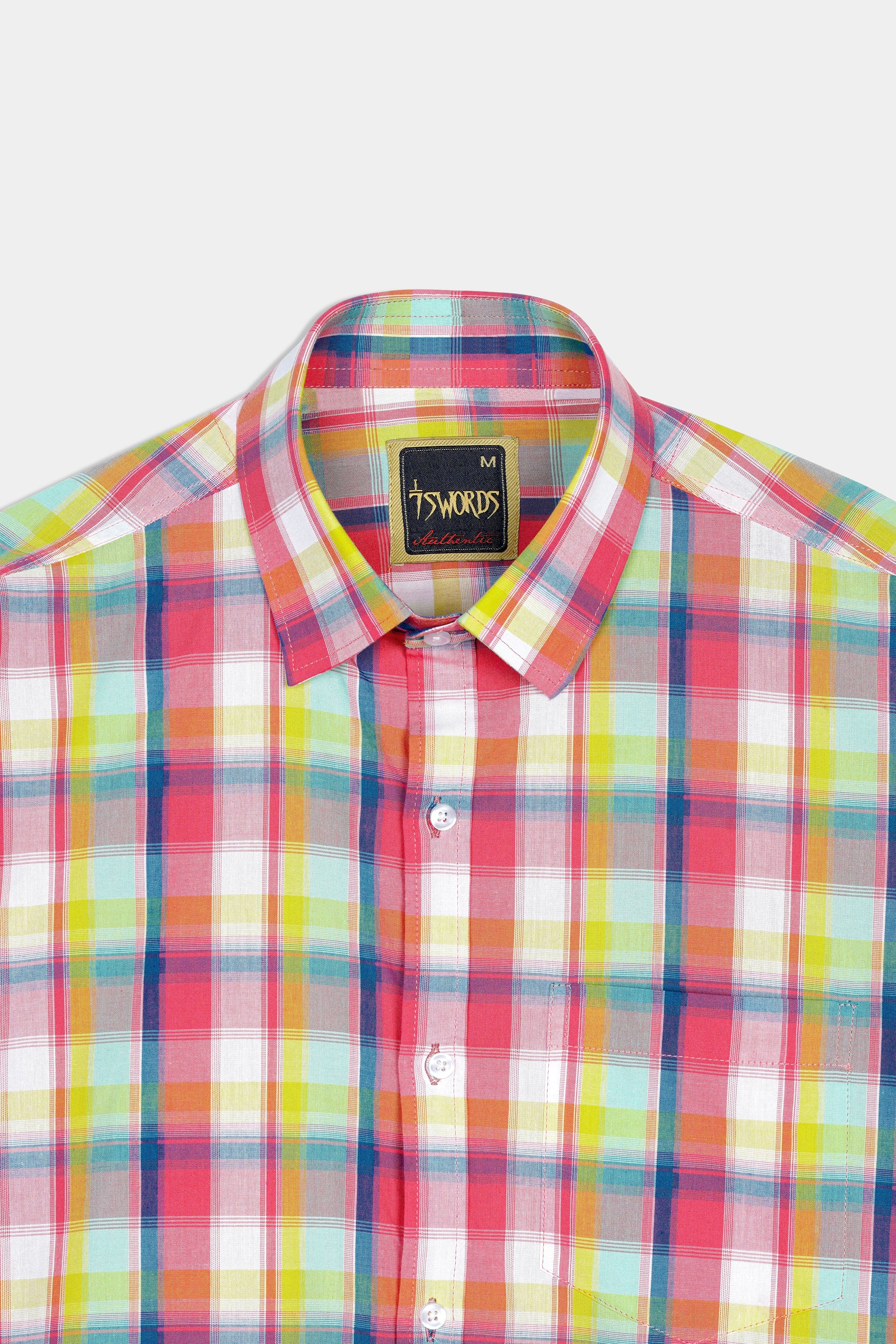 Mandy Pink with Sienna Orange and Glacier Blue Plaid Premium Cotton Shirt