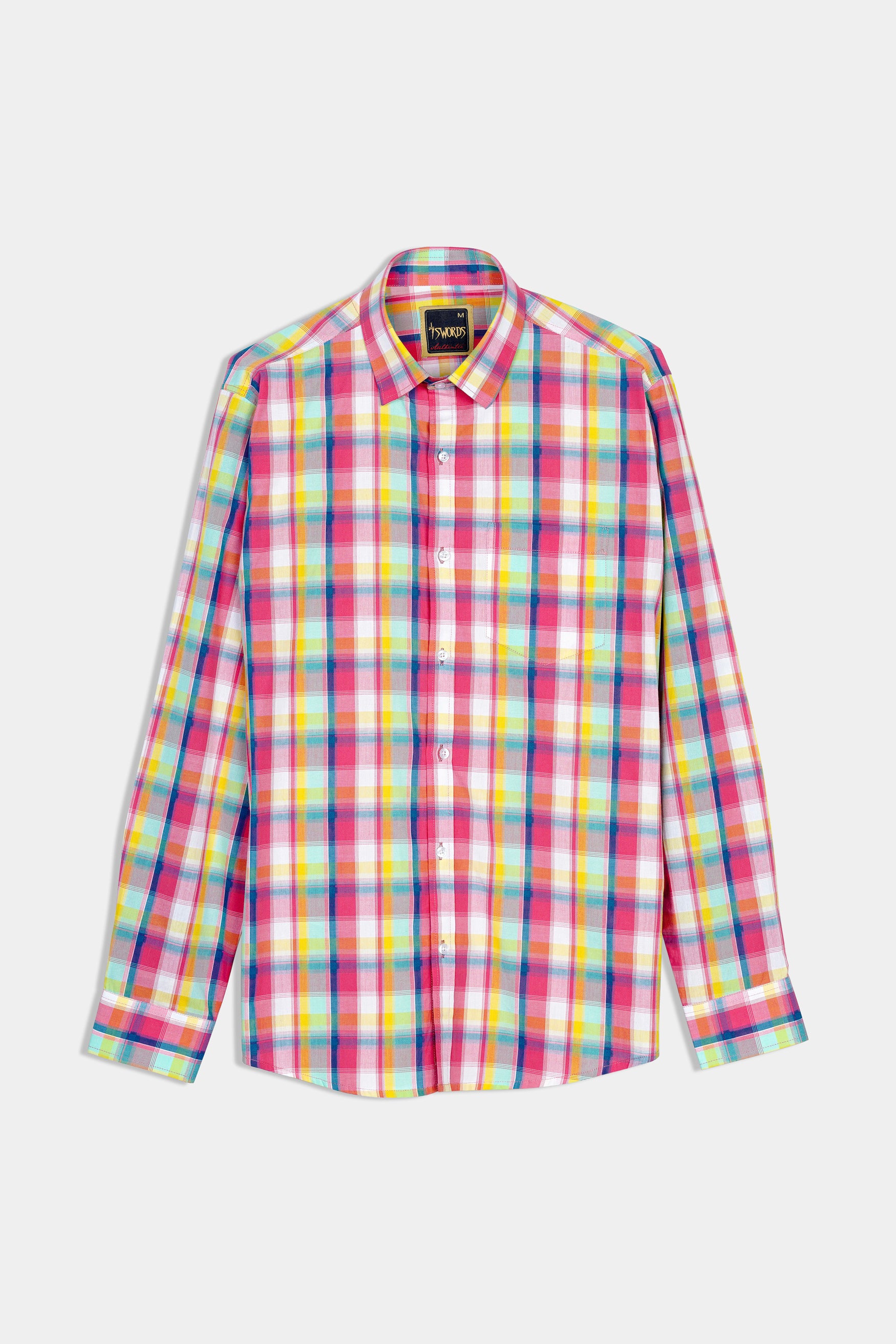 Mandy Pink with Sienna Orange and Glacier Blue Plaid Premium Cotton Shirt