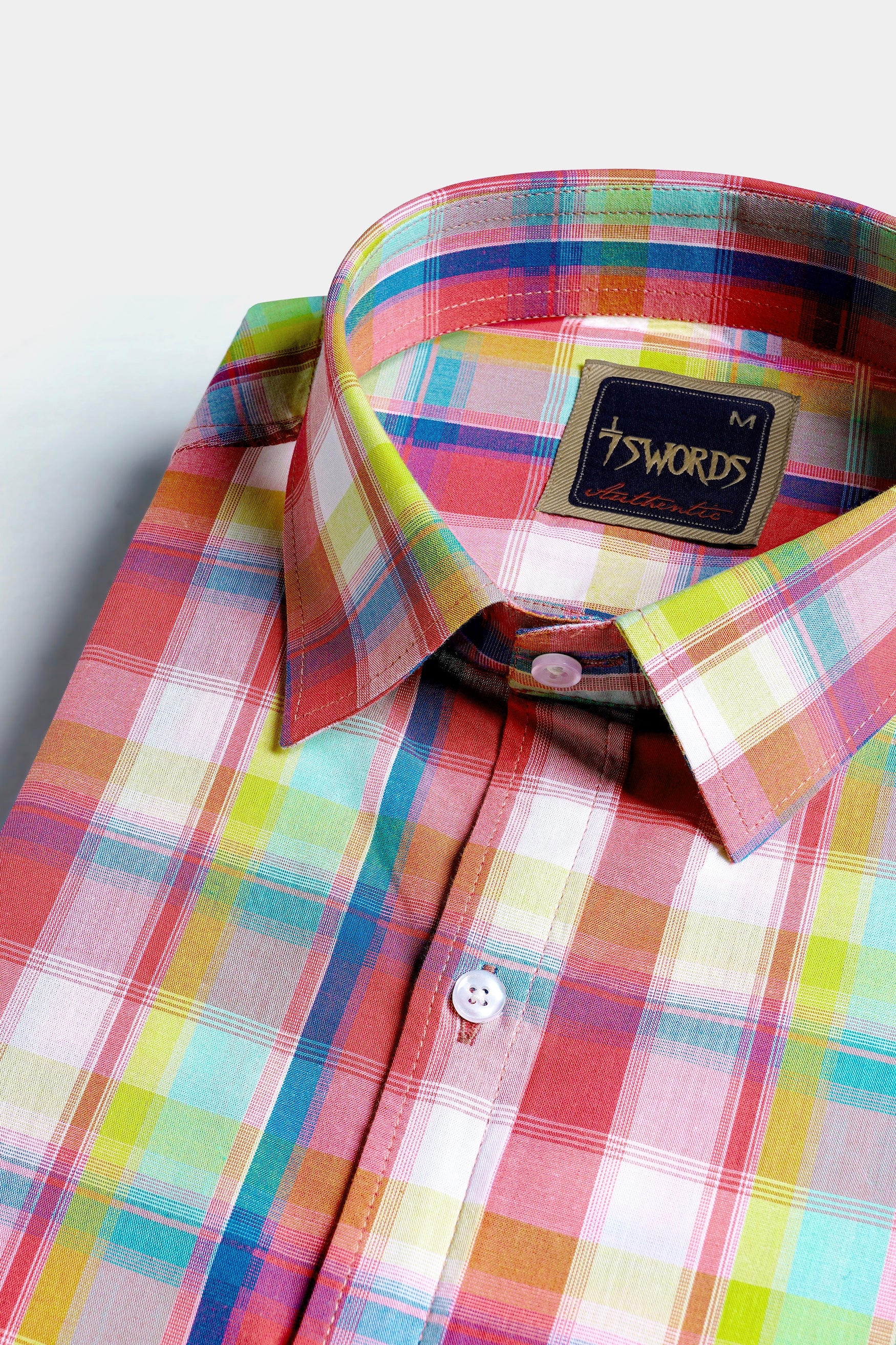 Mandy Pink with Sienna Orange and Glacier Blue Plaid Premium Cotton Shirt