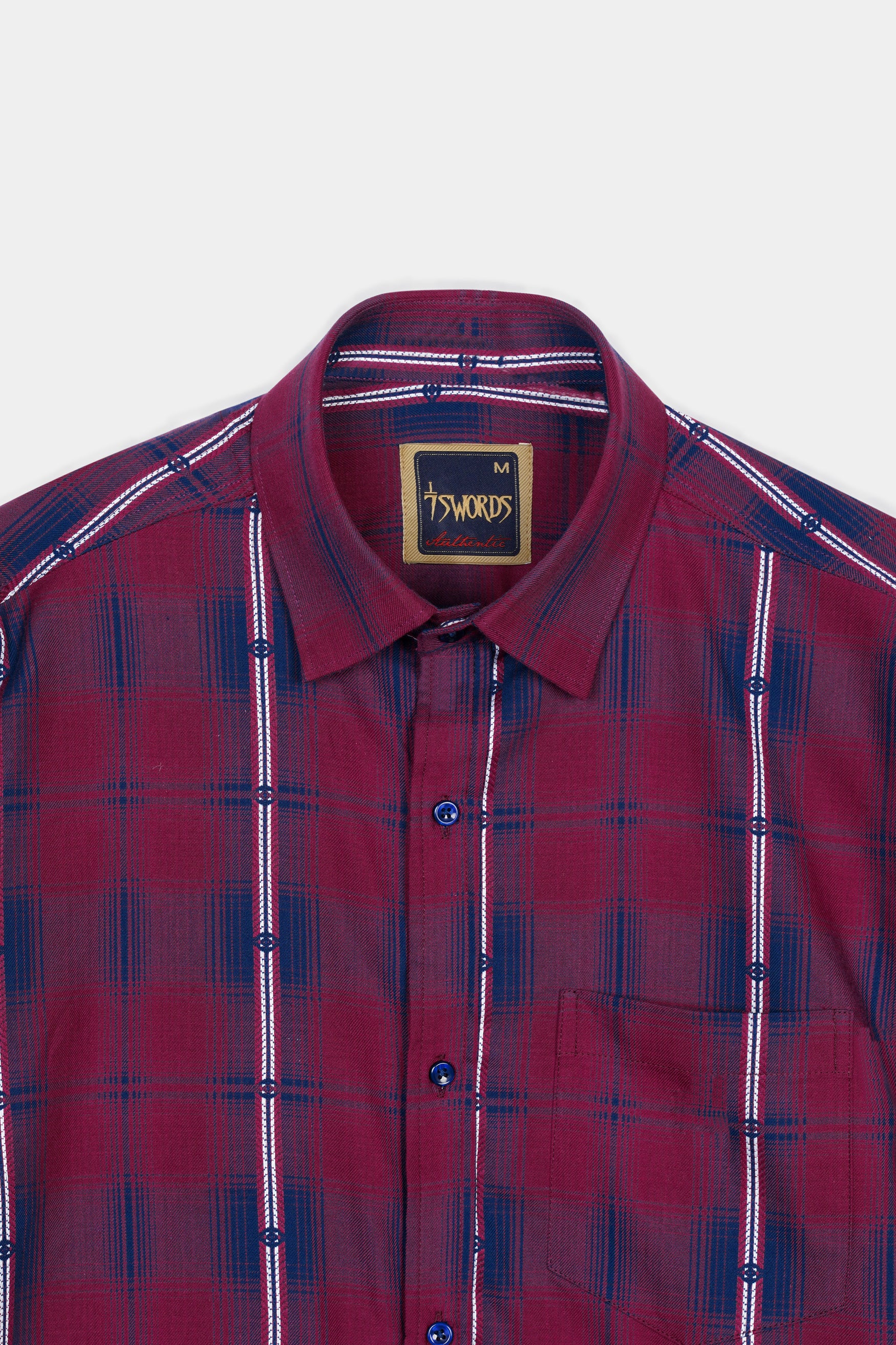 Pansy Maroon and Ebony Clay Blue Plaid Premium Cotton Shirt