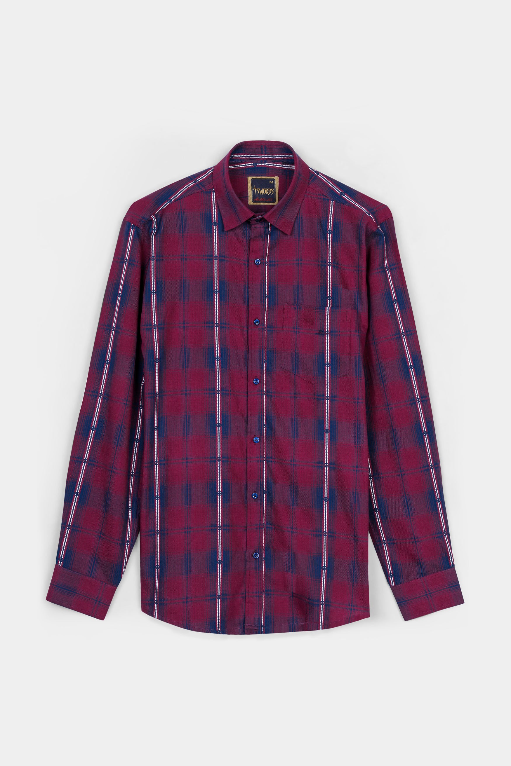 Pansy Maroon and Ebony Clay Blue Plaid Premium Cotton Shirt