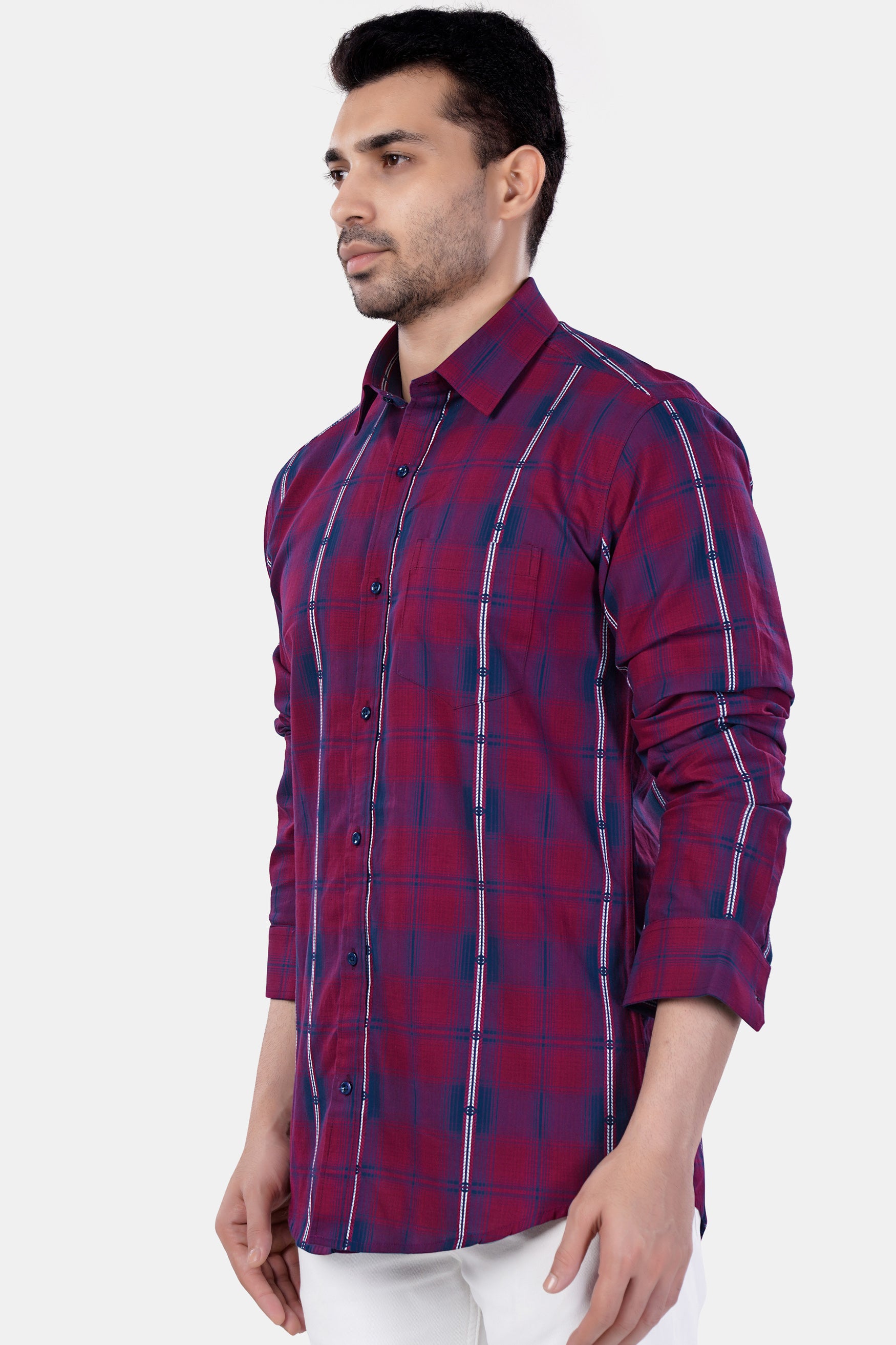 Pansy Maroon and Ebony Clay Blue Plaid Premium Cotton Shirt