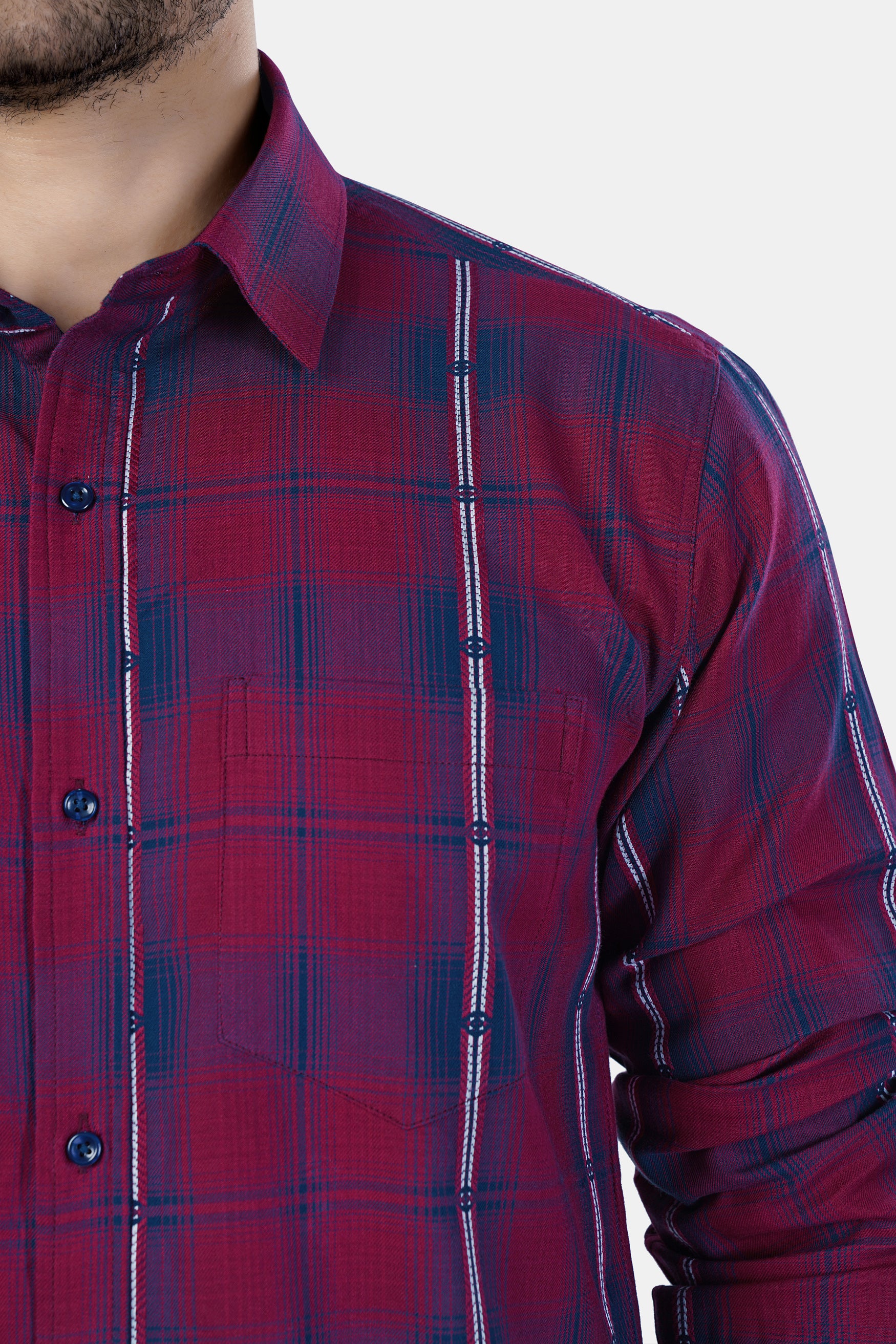 Pansy Maroon and Ebony Clay Blue Plaid Premium Cotton Shirt