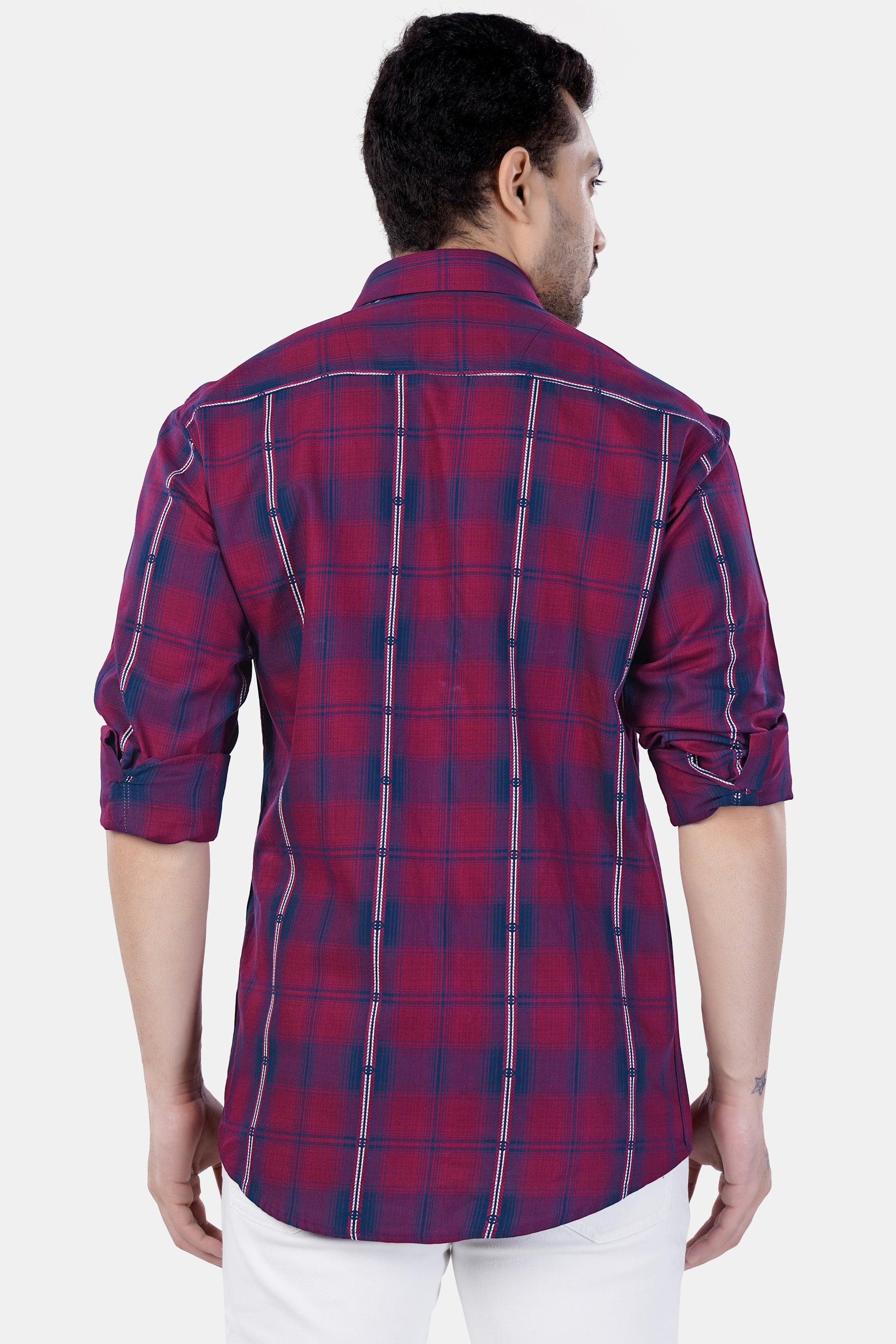 Pansy Maroon and Ebony Clay Blue Plaid Premium Cotton Shirt