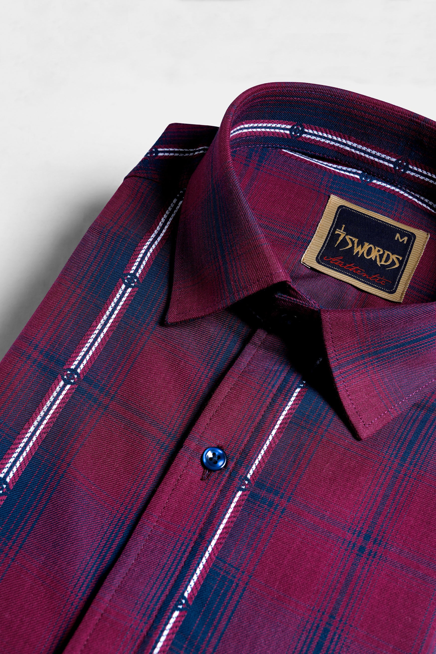 Pansy Maroon and Ebony Clay Blue Plaid Premium Cotton Shirt