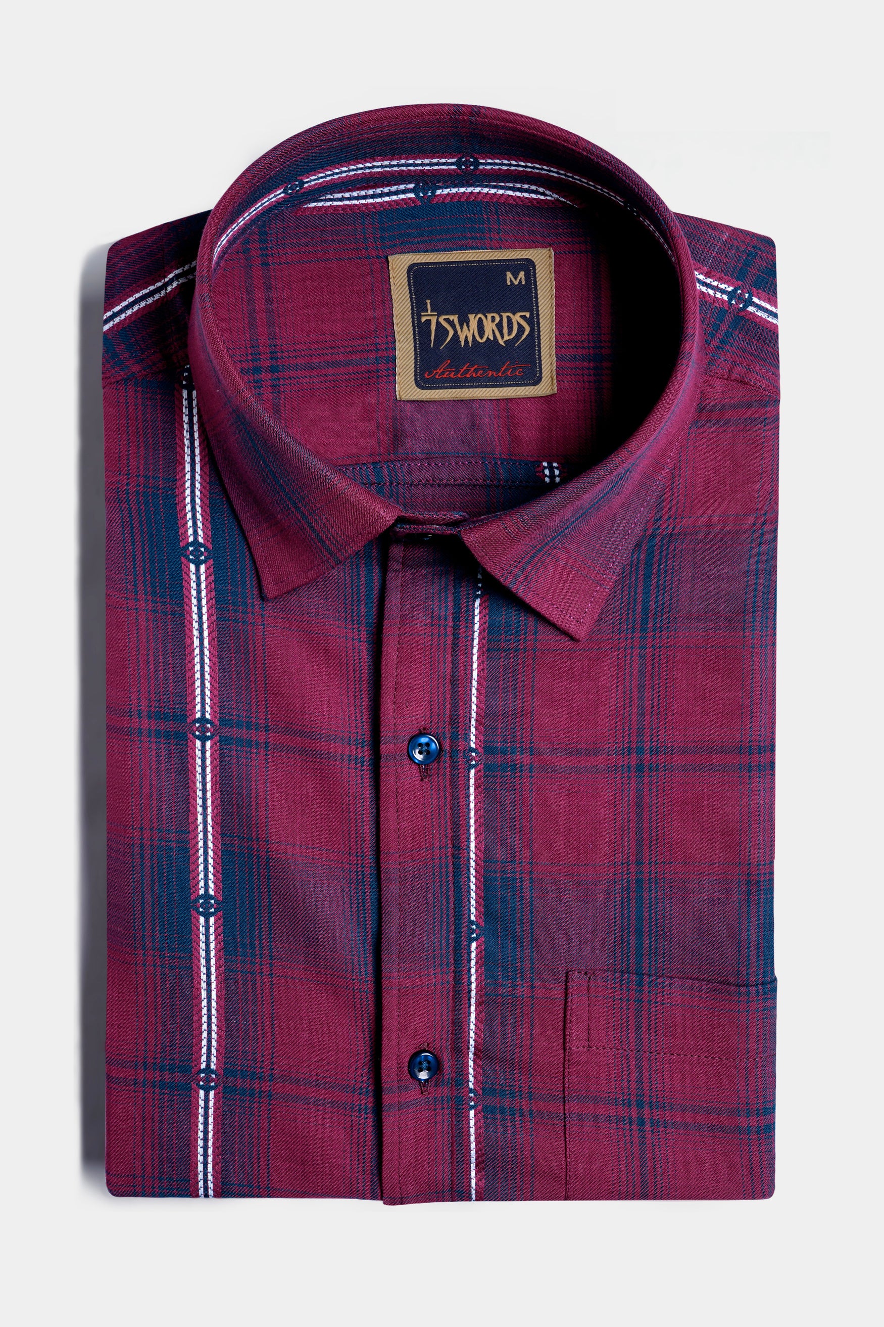 Pansy Maroon and Ebony Clay Blue Plaid Premium Cotton Shirt