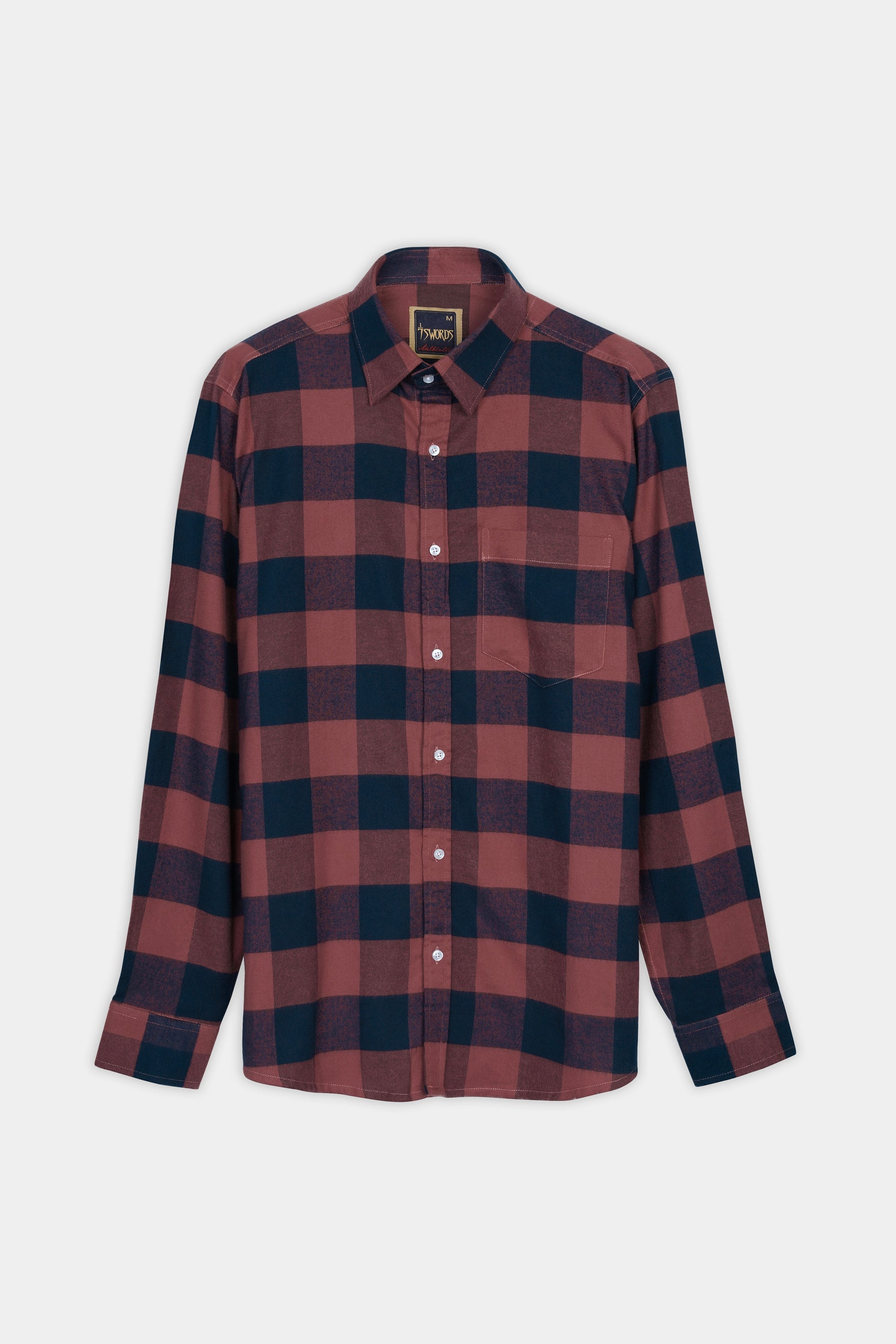 Cordovan Brown and Firefly Blue Checked Premium Cotton Shirt