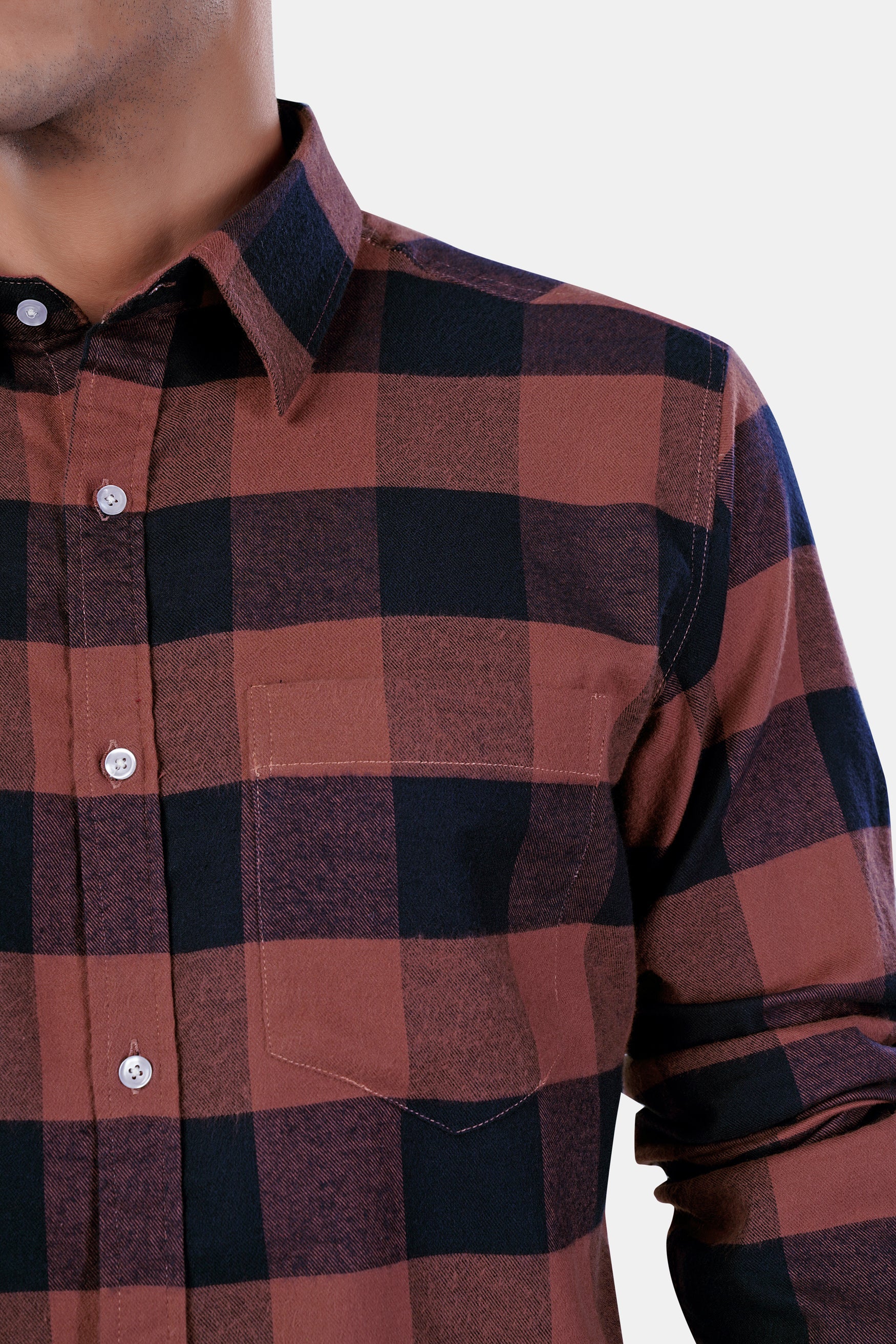 Cordovan Brown and Firefly Blue Checked Premium Cotton Shirt