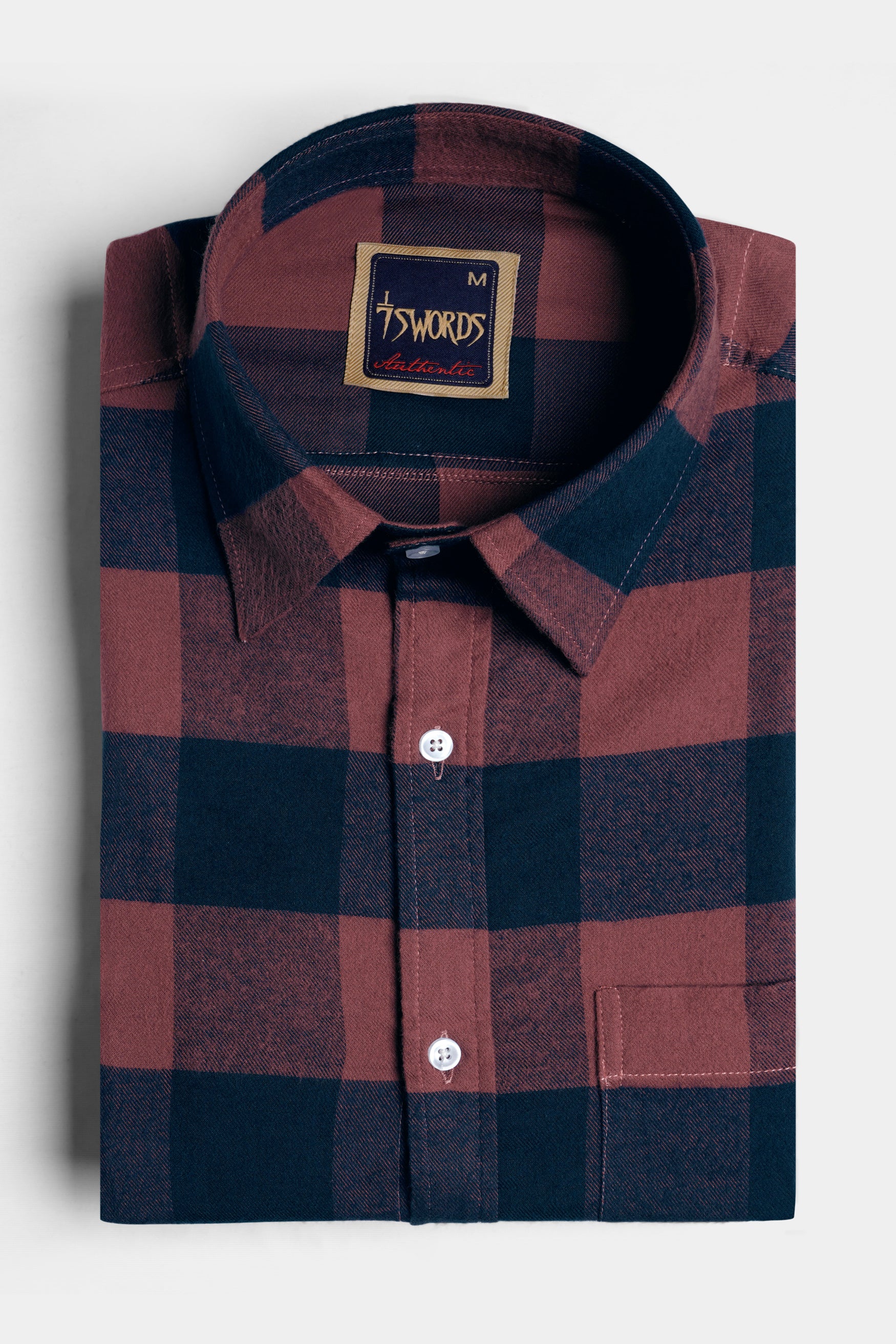 Cordovan Brown and Firefly Blue Checked Premium Cotton Shirt