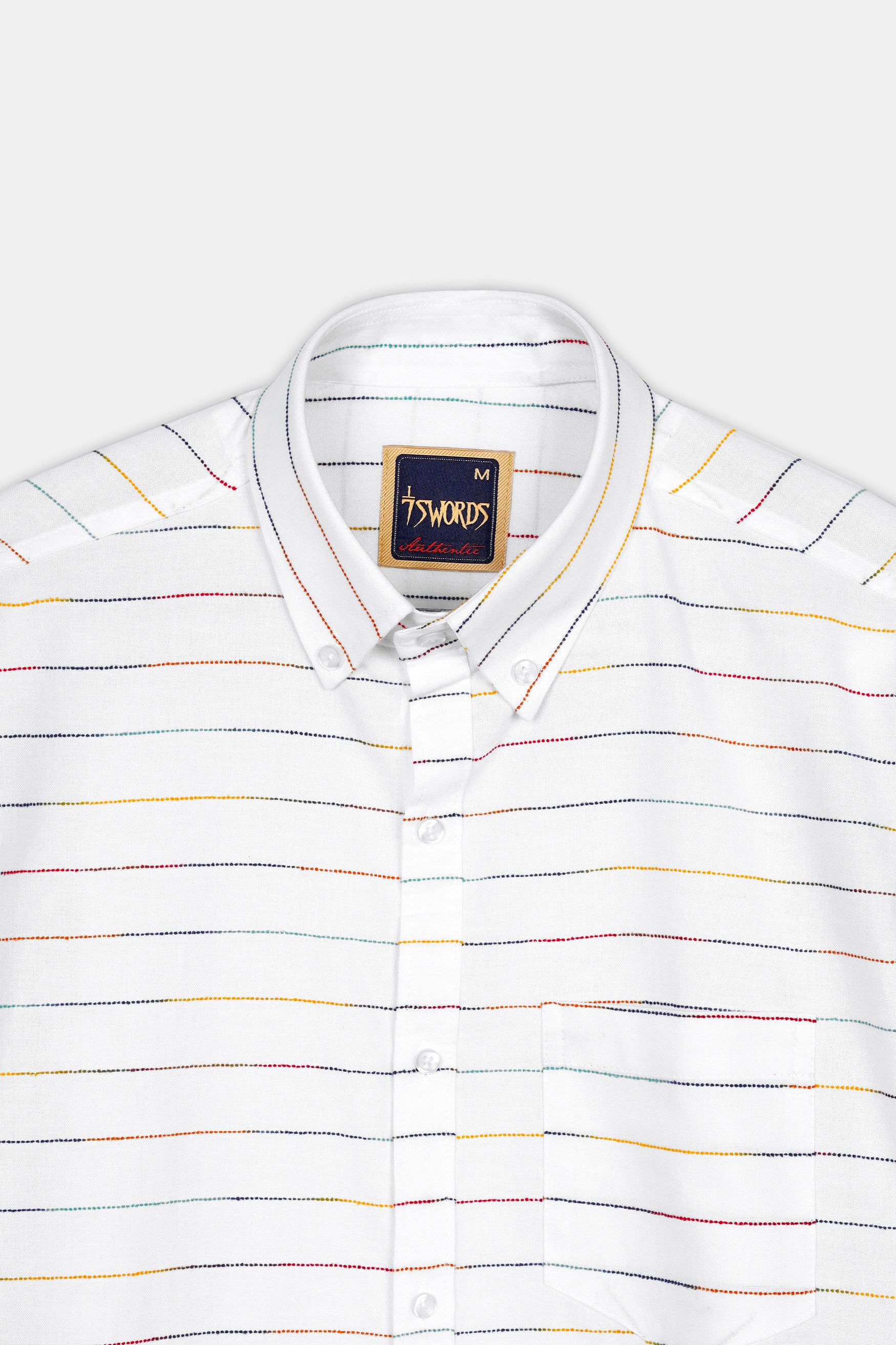 Bright White Multicolour Striped Premium Cotton Shirt