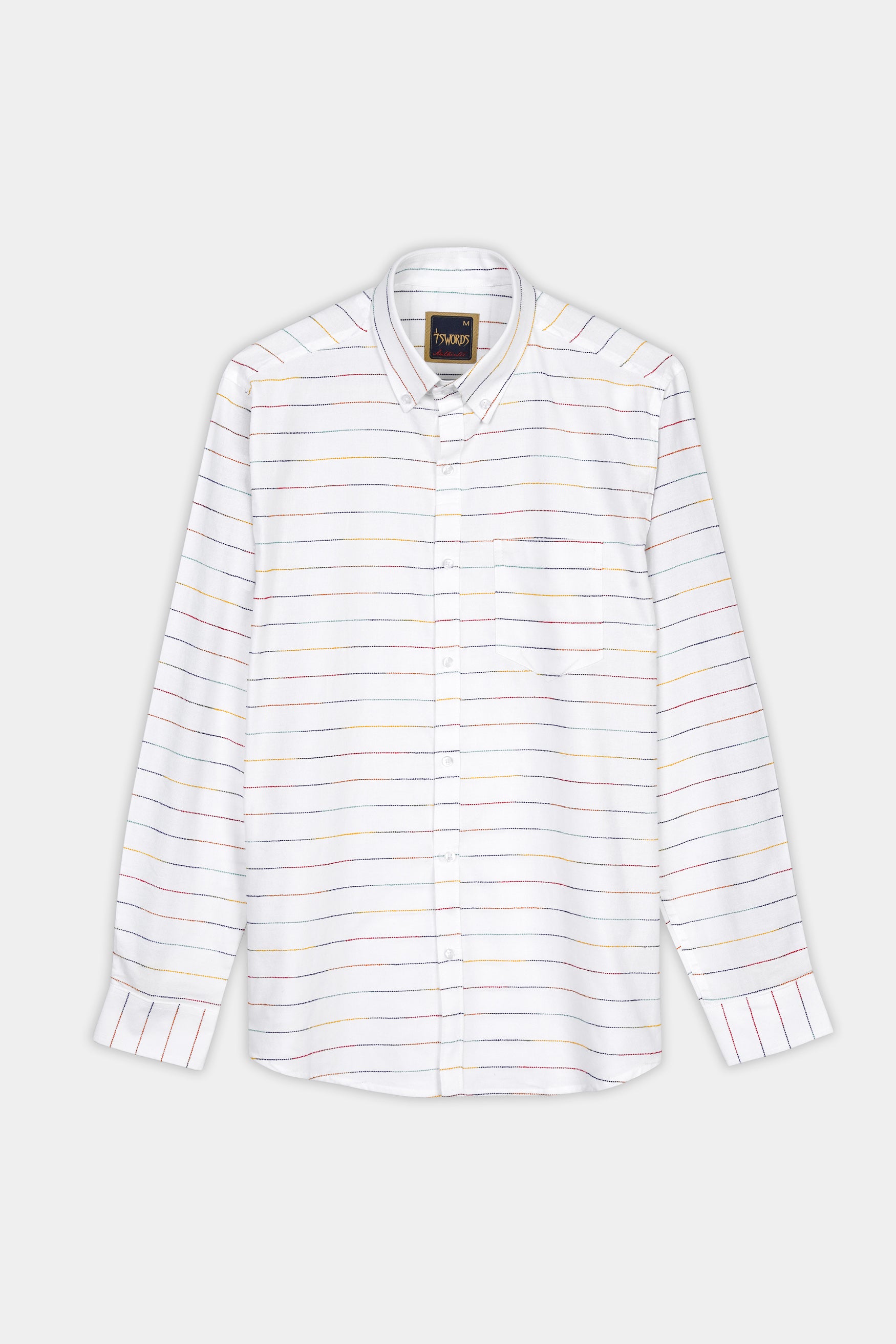 Bright White Multicolour Striped Premium Cotton Shirt