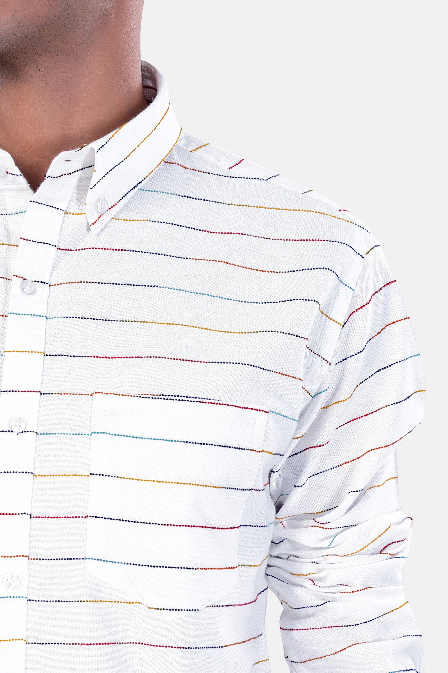 Bright White Multicolour Striped Premium Cotton Shirt