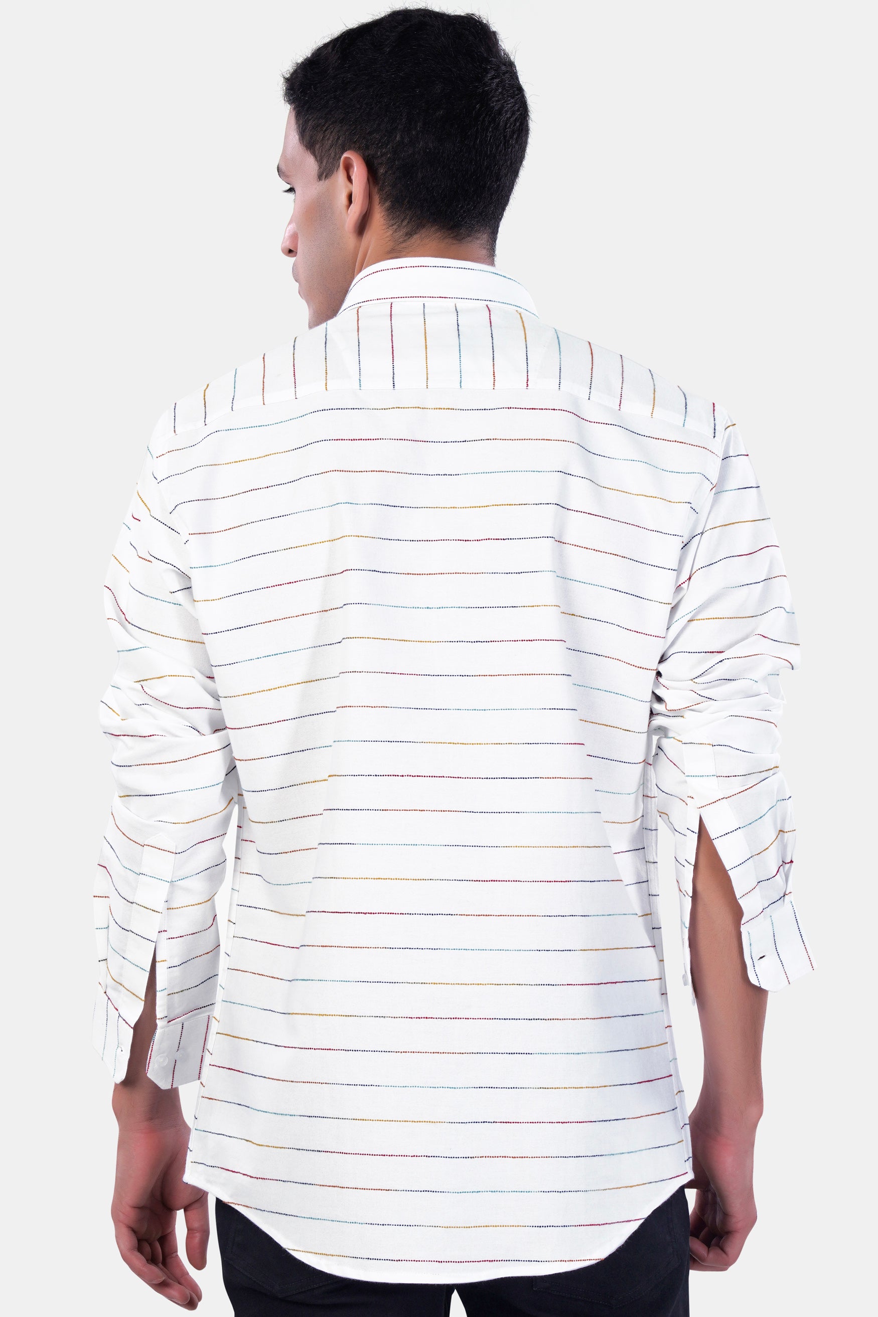 Bright White Multicolour Striped Premium Cotton Shirt