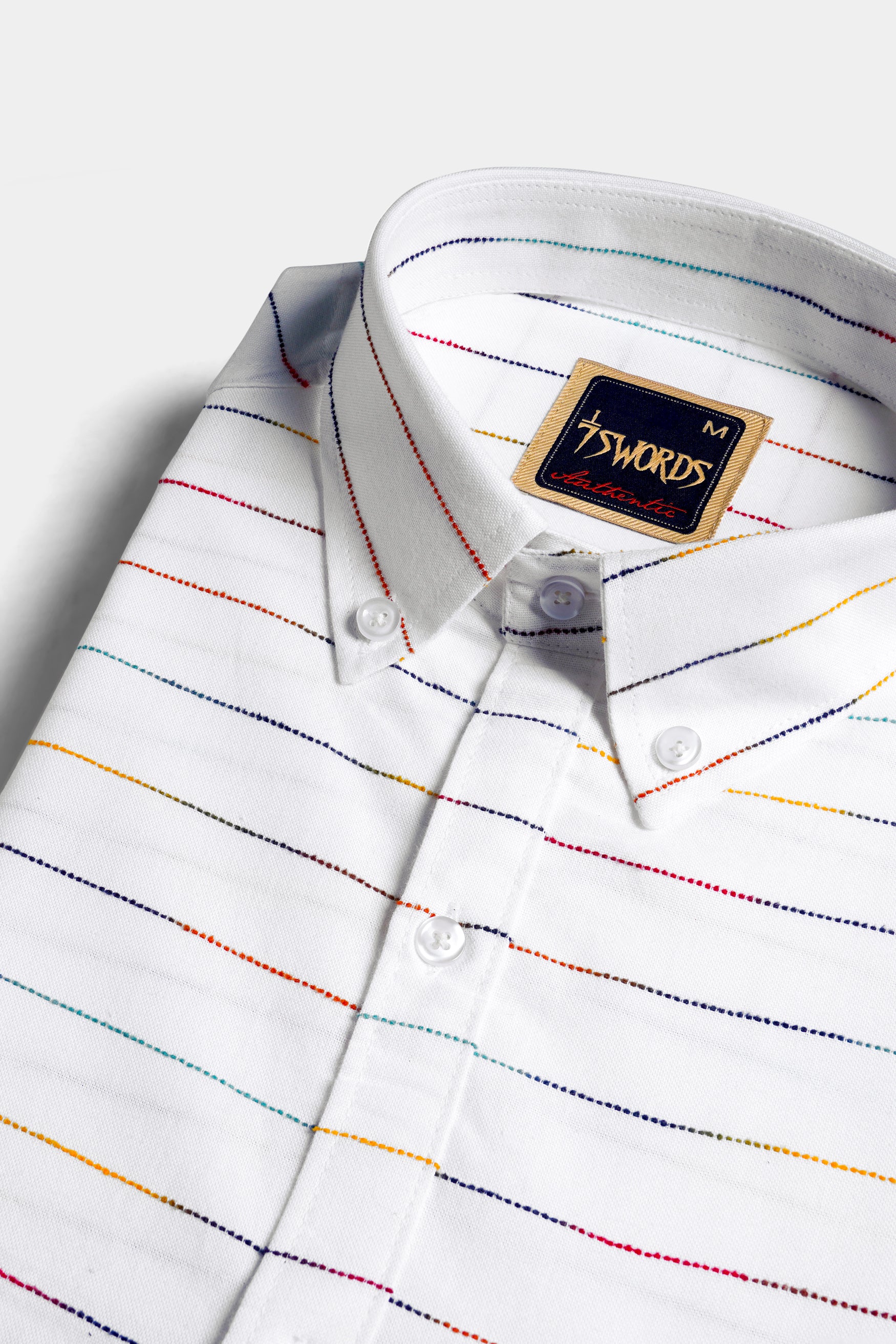 Bright White Multicolour Striped Premium Cotton Shirt