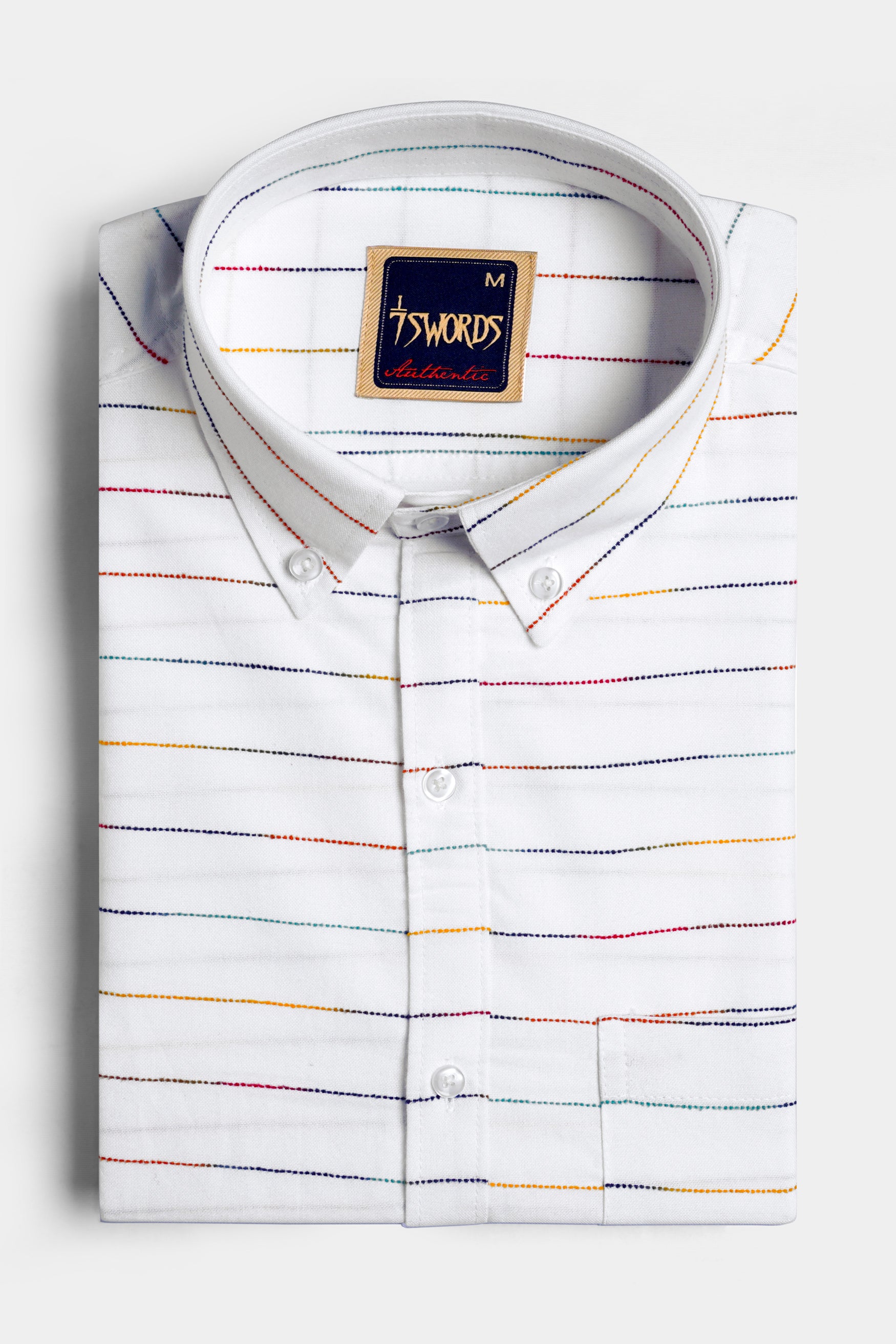 Bright White Multicolour Striped Premium Cotton Shirt