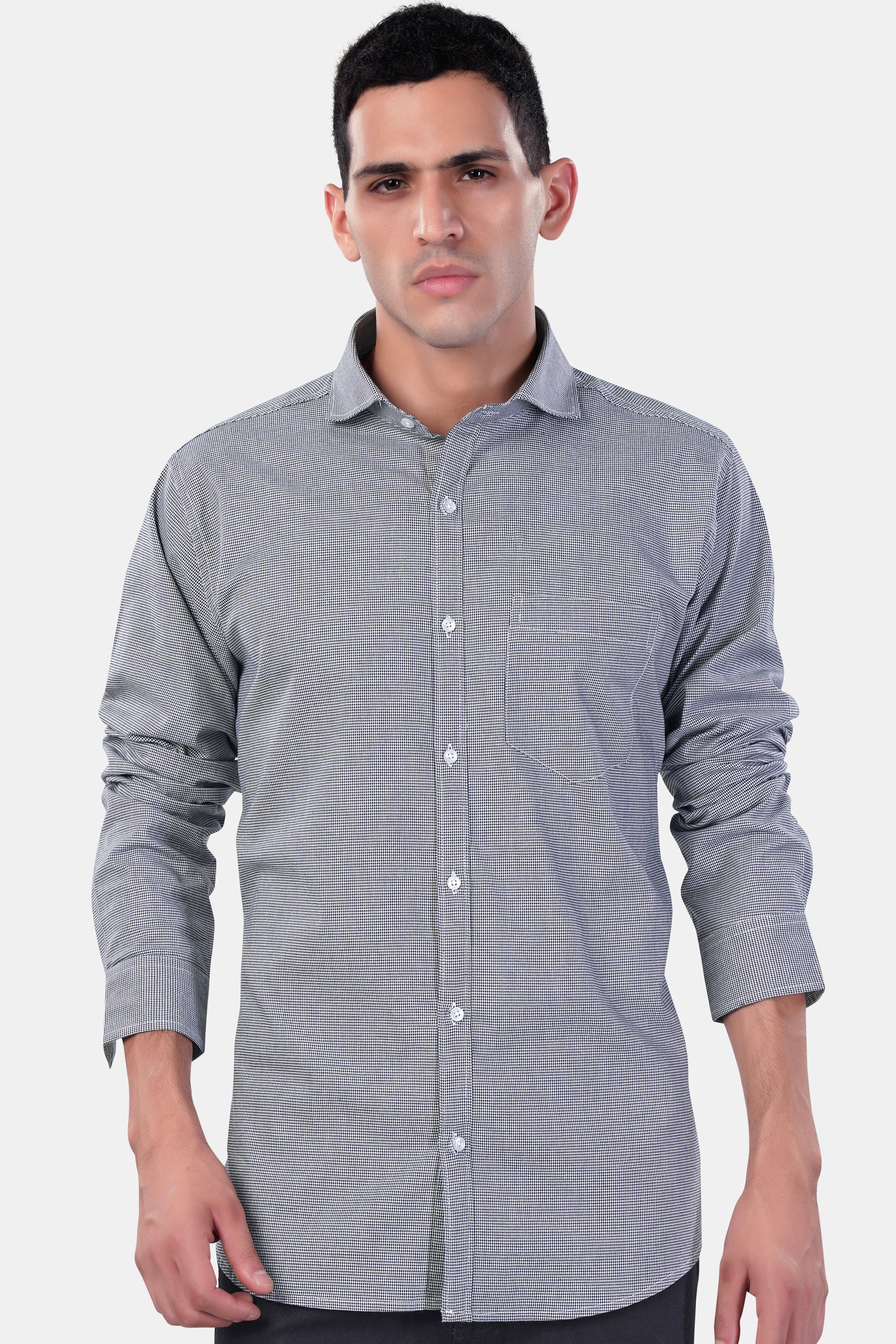 Mako Gray and Nobel Gray Houndstooth Premium Cotton Shirt