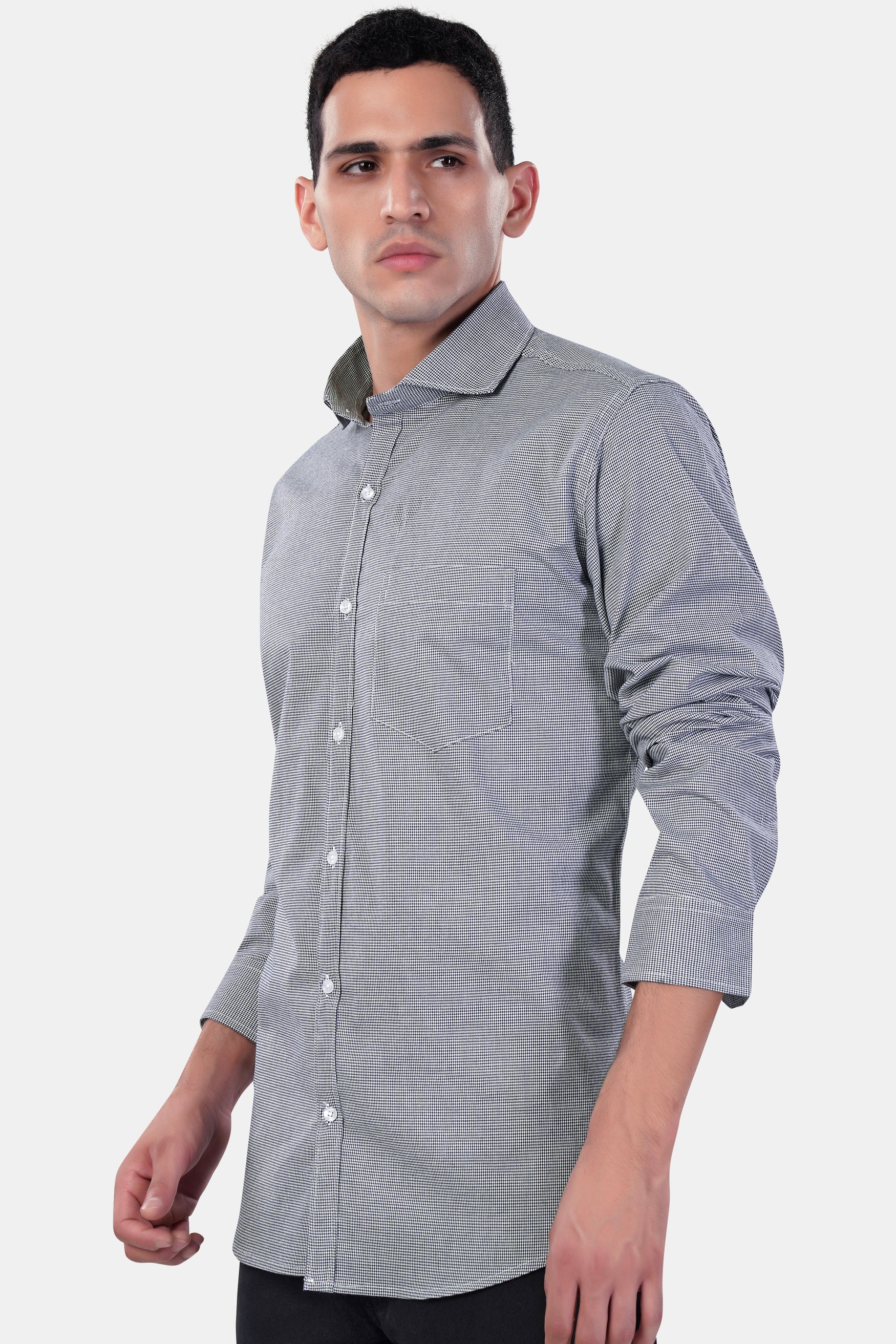 Mako Gray and Nobel Gray Houndstooth Premium Cotton Shirt