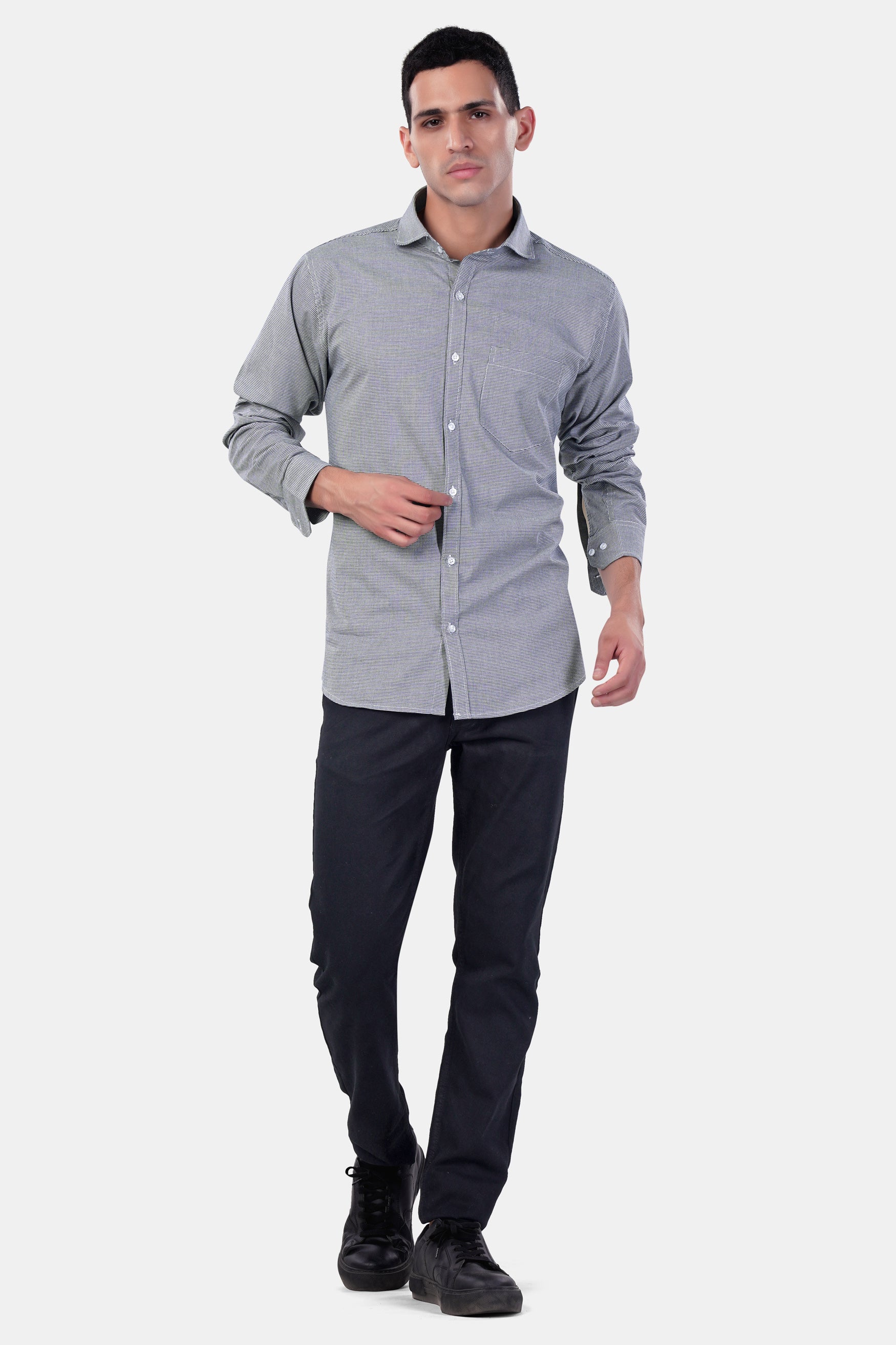 Mako Gray and Nobel Gray Houndstooth Premium Cotton Shirt