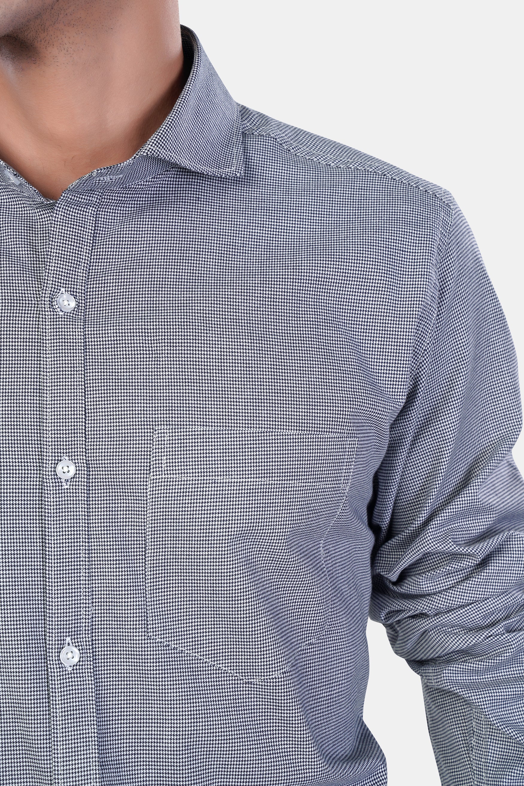 Mako Gray and Nobel Gray Houndstooth Premium Cotton Shirt