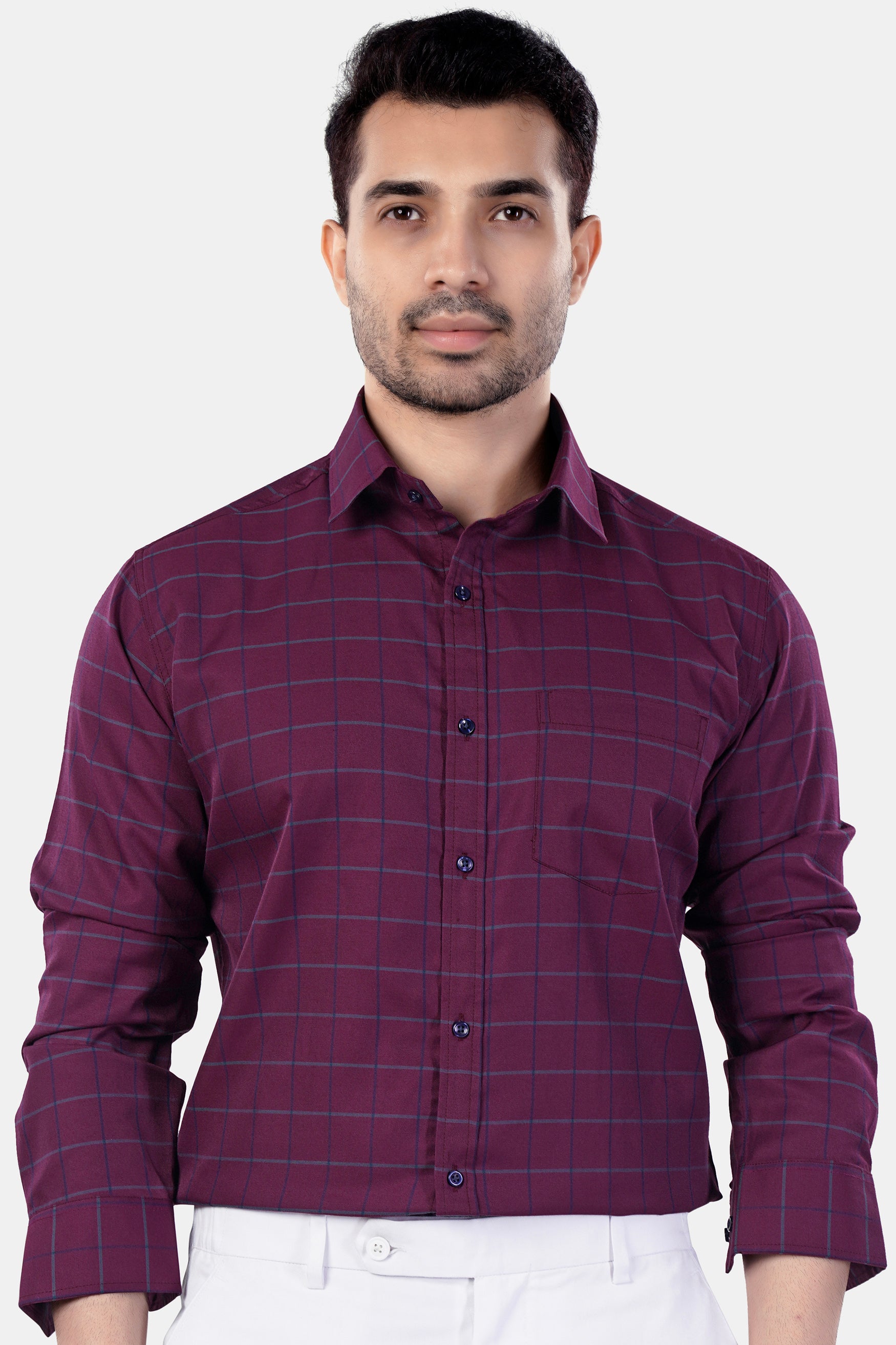 Palatinate Burgundy and Slate Gray Windowpane Premium Cotton Shirt