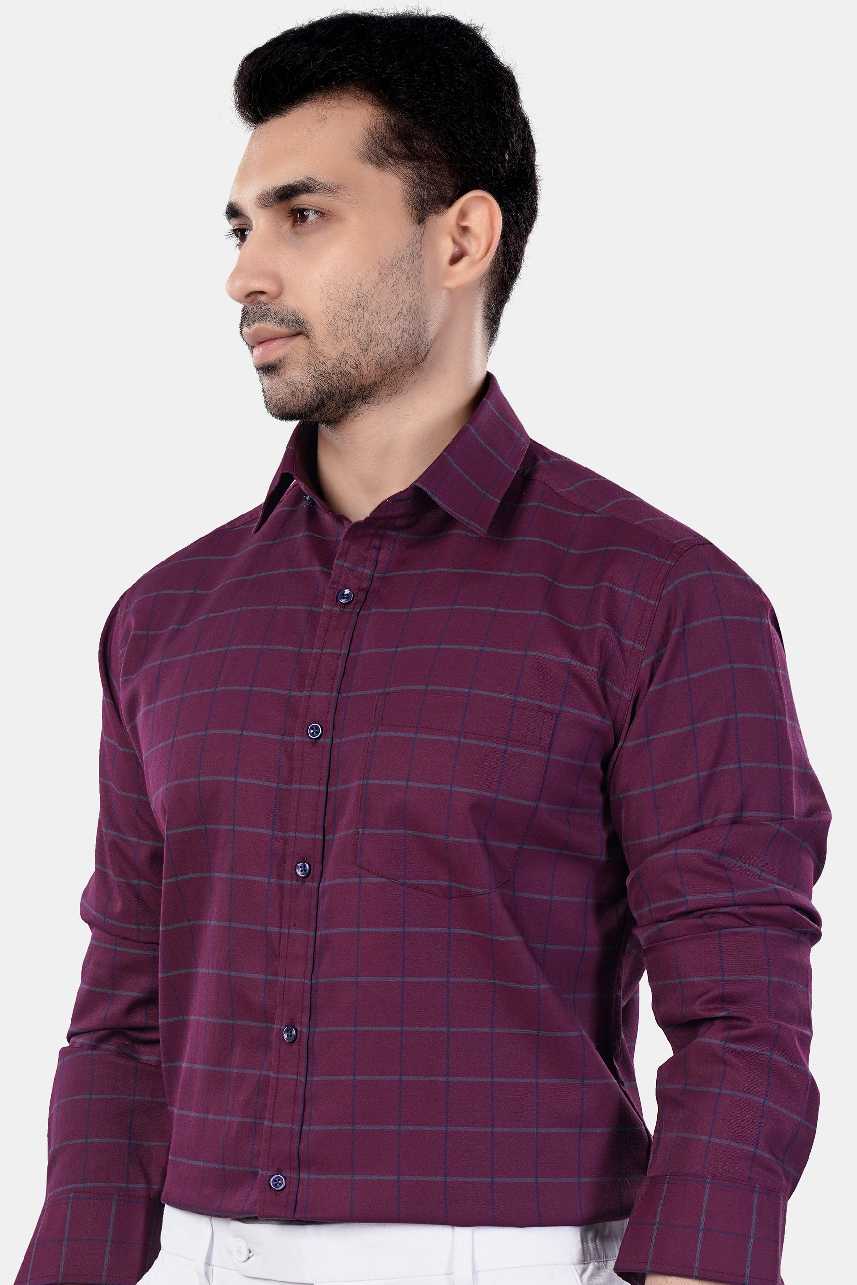 Palatinate Burgundy and Slate Gray Windowpane Premium Cotton Shirt