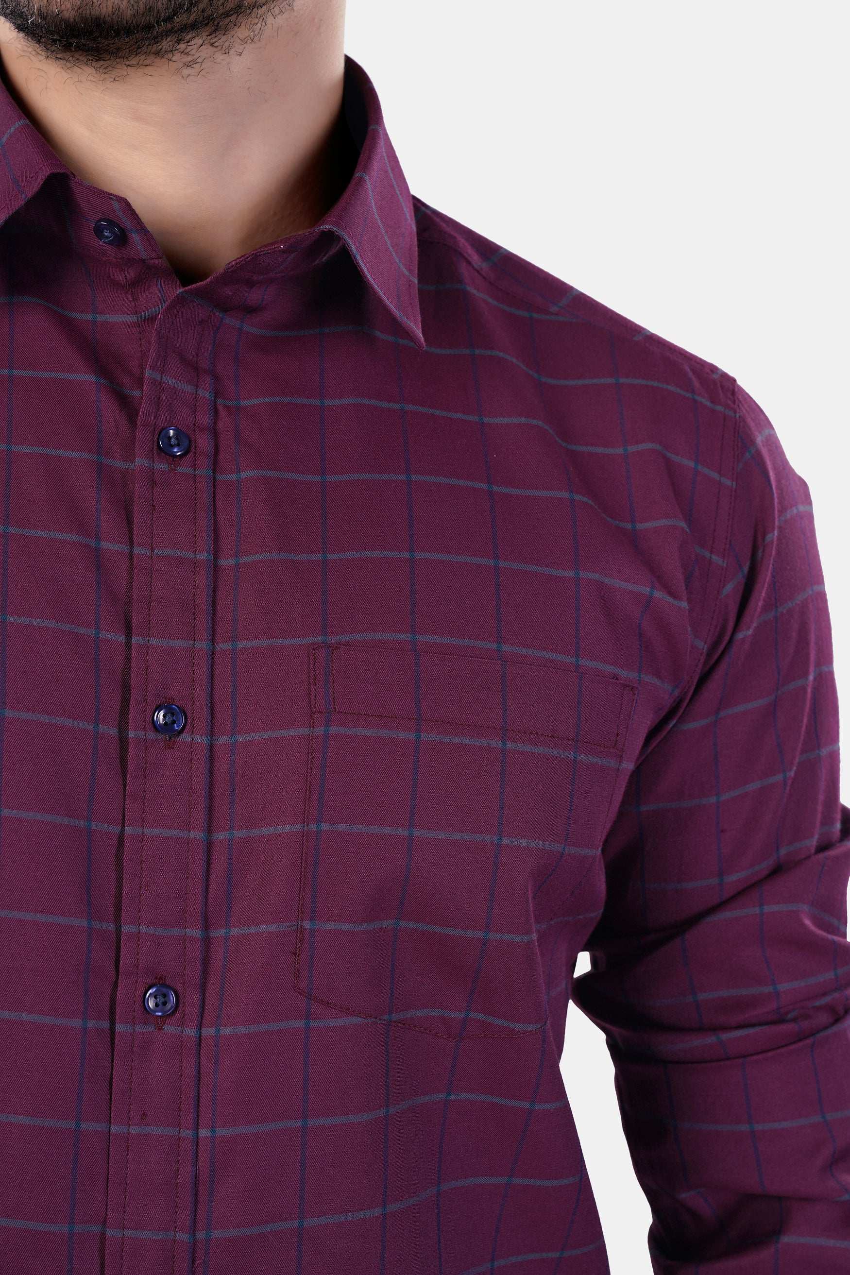 Palatinate Burgundy and Slate Gray Windowpane Premium Cotton Shirt