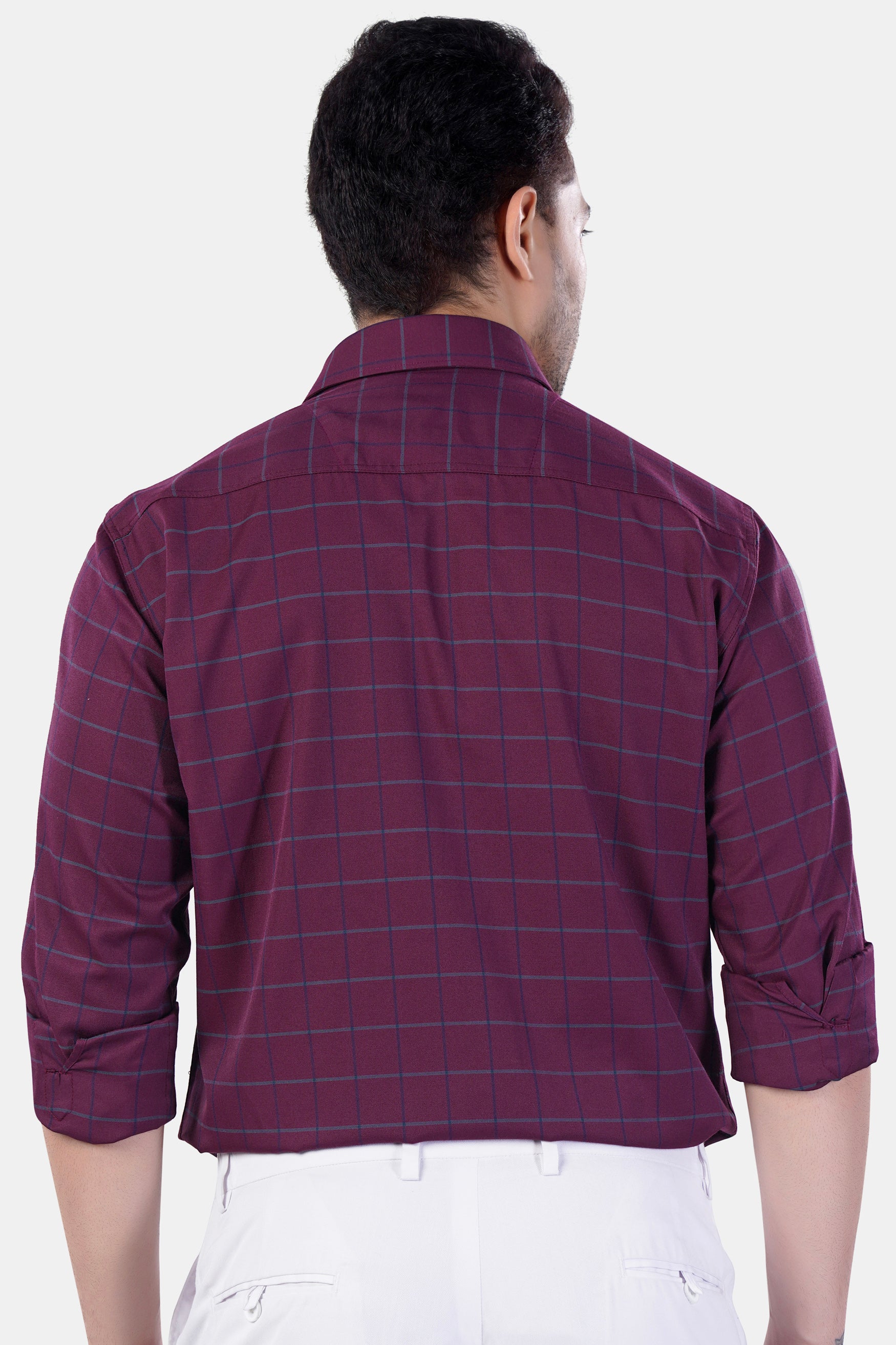 Palatinate Burgundy and Slate Gray Windowpane Premium Cotton Shirt