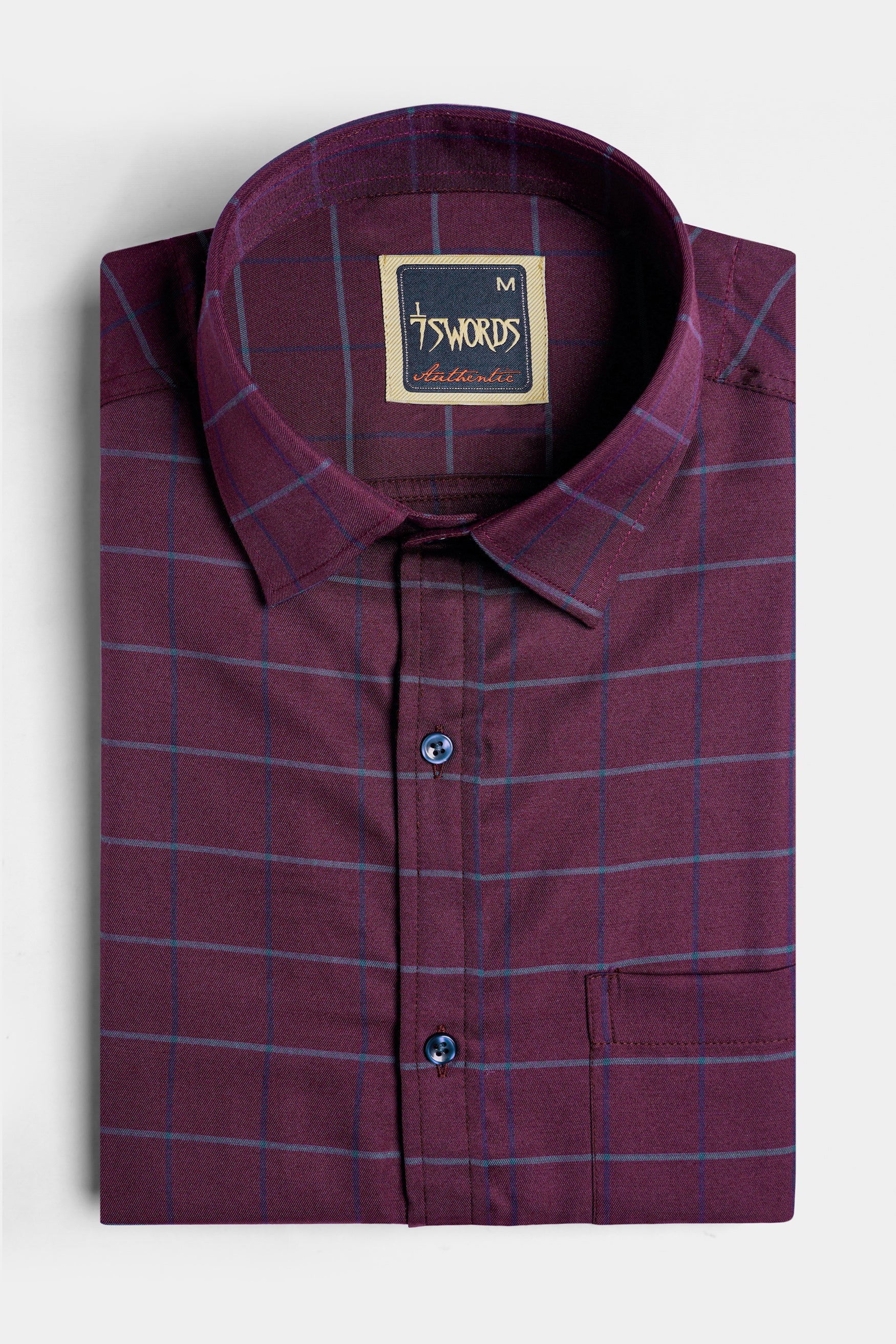 Palatinate Burgundy and Slate Gray Windowpane Premium Cotton Shirt