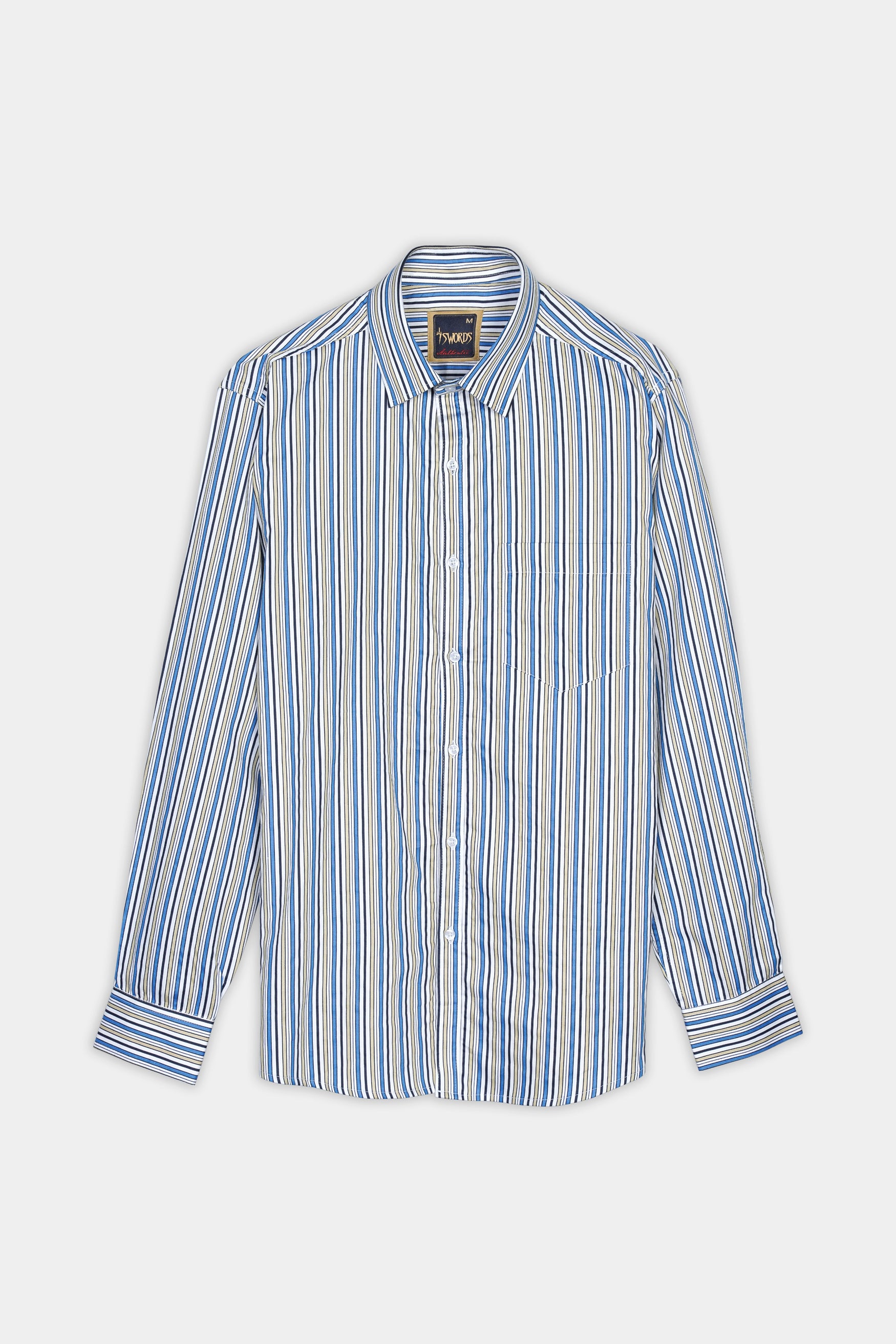 Bright White and Astral Blue Multicolor Striped Premium Cotton Shirt