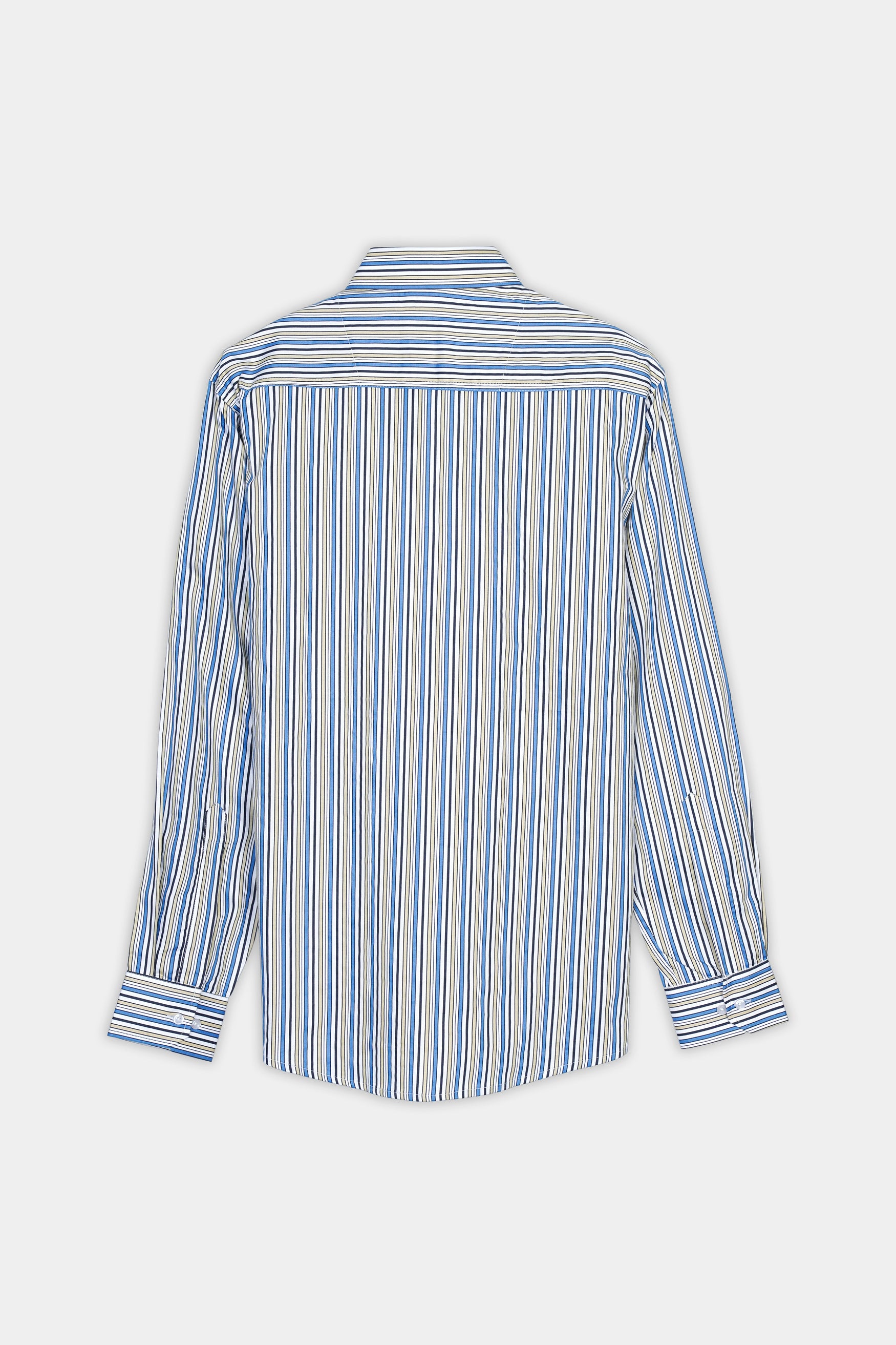 Bright White and Astral Blue Multicolor Striped Premium Cotton Shirt