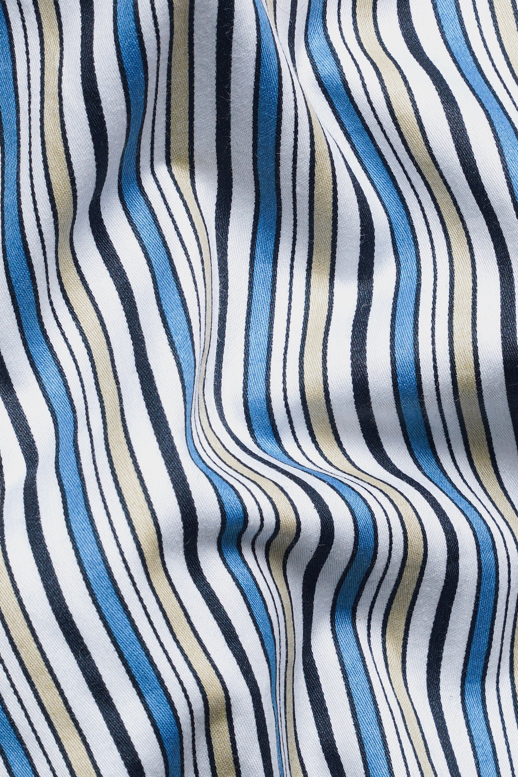 Bright White and Astral Blue Multicolor Striped Premium Cotton Shirt