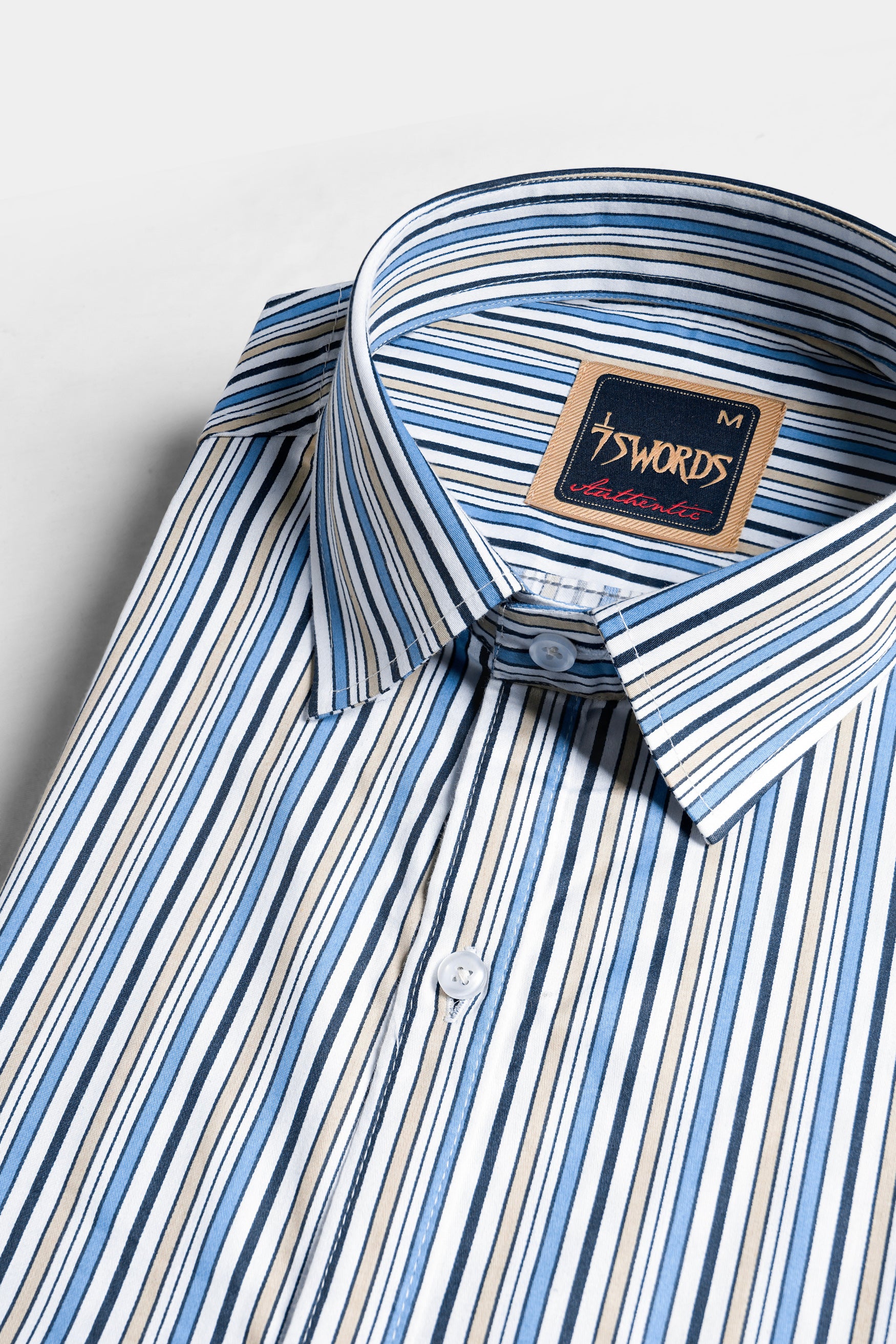 Bright White and Astral Blue Multicolor Striped Premium Cotton Shirt