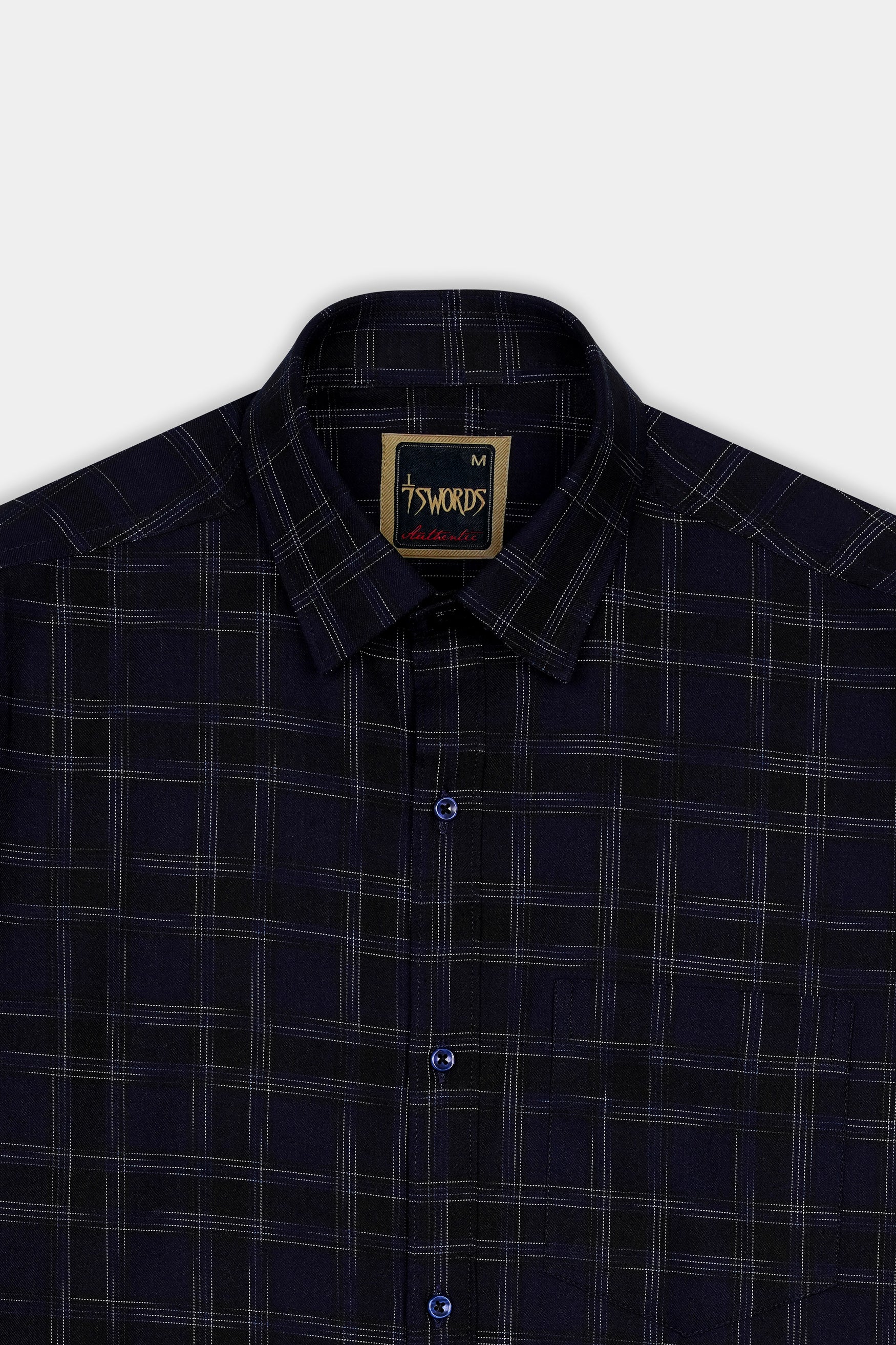 Cinder Blue and White Checkered Premium Cotton Shirt