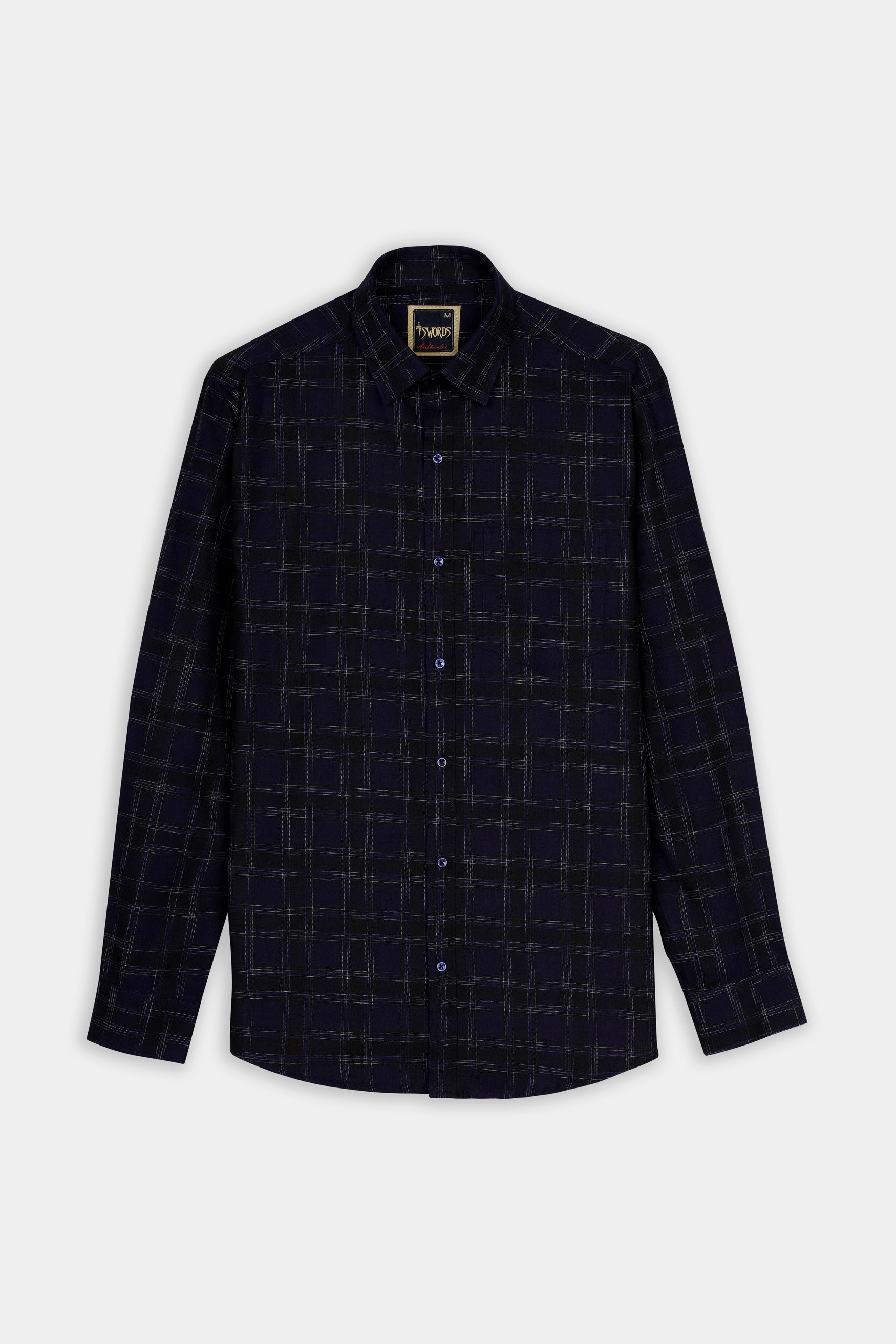 Cinder Blue and White Checkered Premium Cotton Shirt