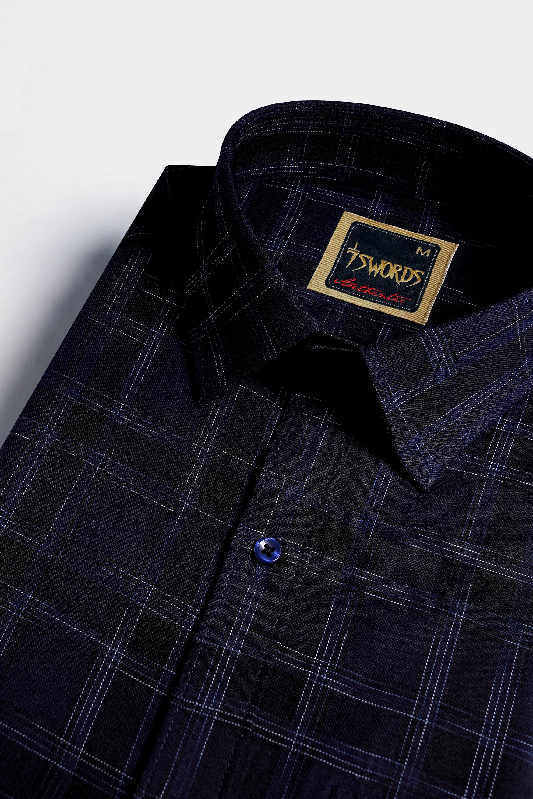 Cinder Blue and White Checkered Premium Cotton Shirt